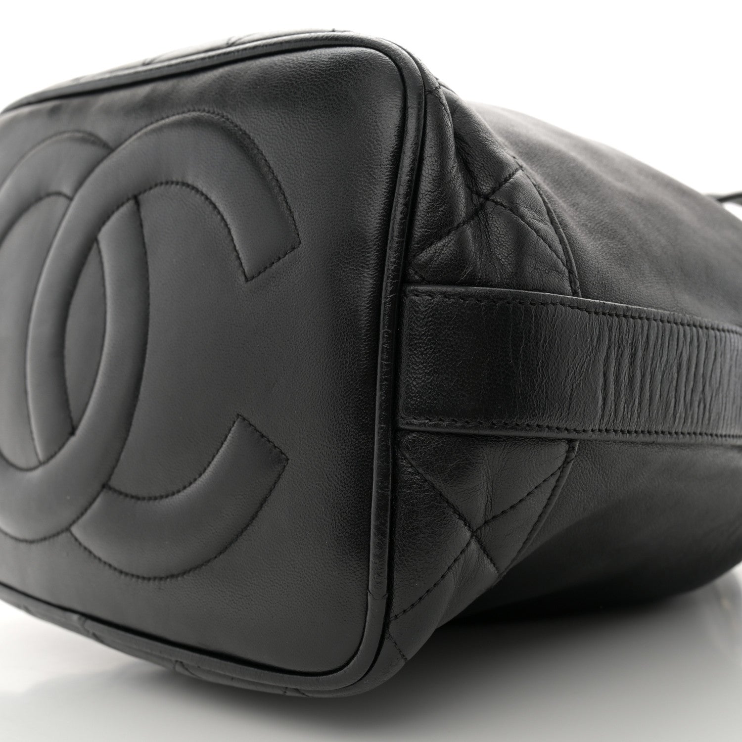 Chanel Lambskin Quilted Drawstring Bucket Bag Black 9 of 11
