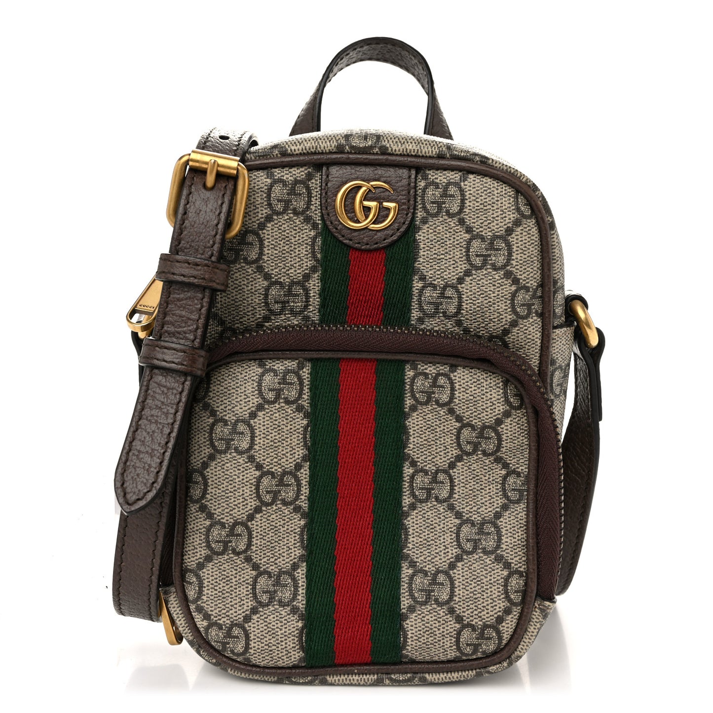 GG Supreme Monogram Web Mini Ophidia Double Zip Messenger Bag Beige New Acero