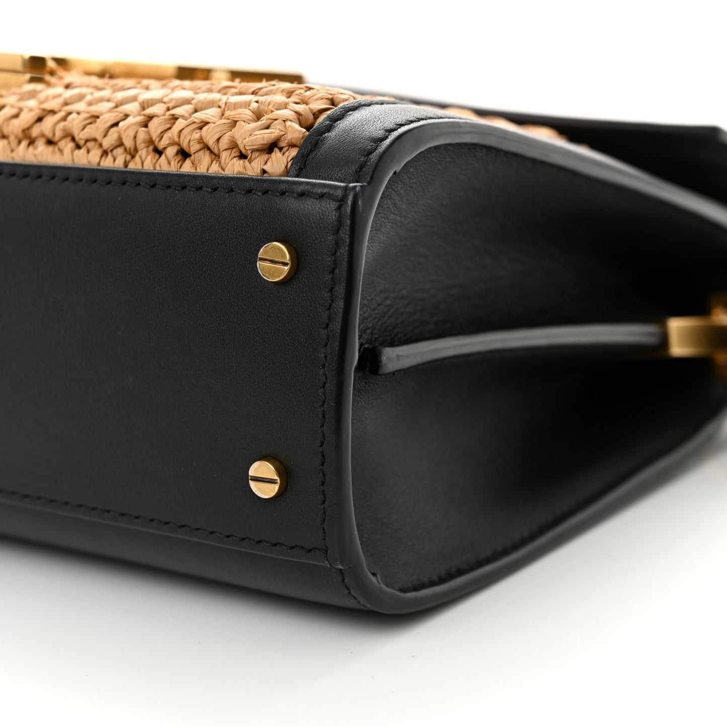 Raffia Calfskin Mini Classic Monogram Cassandra Top Handle Black Natural