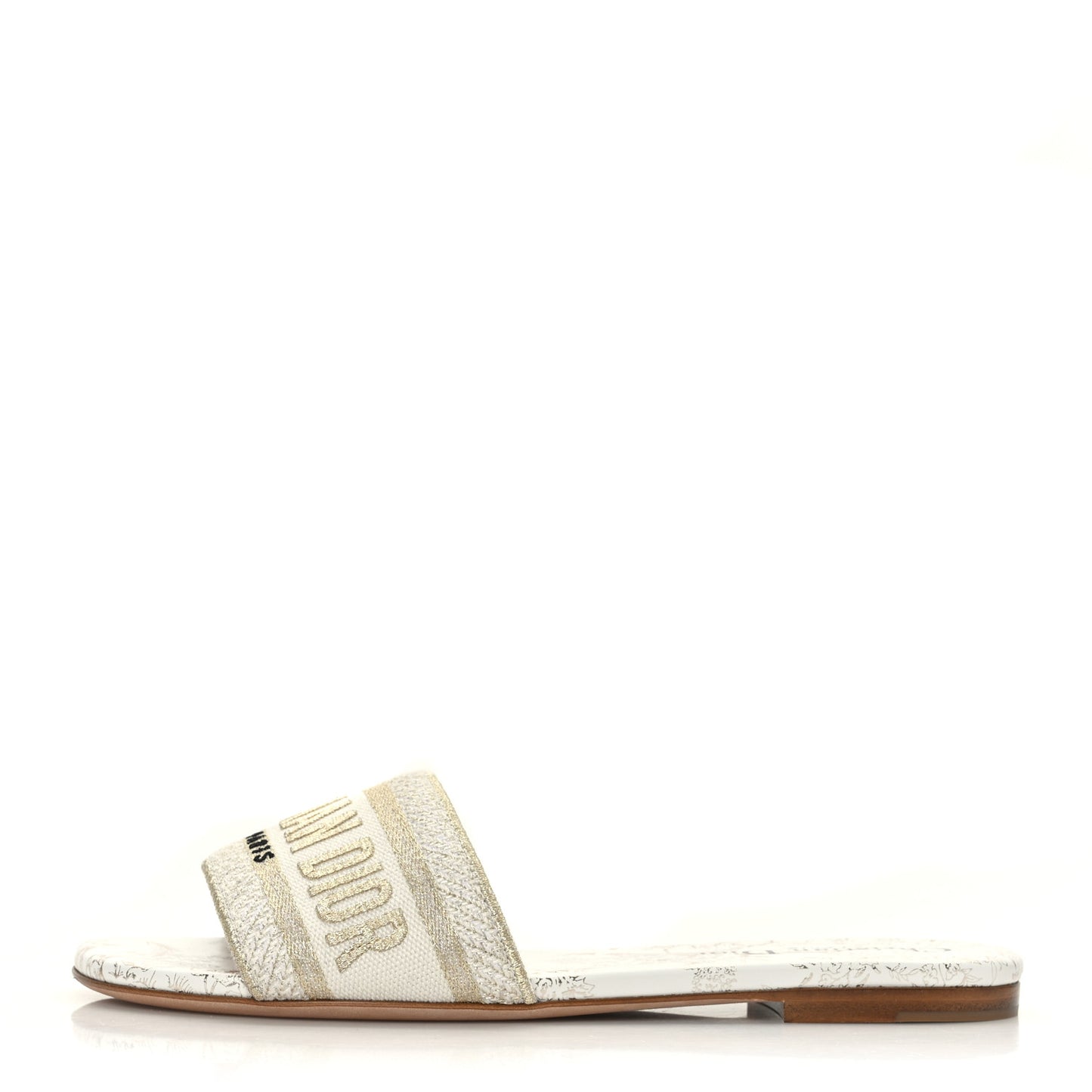 Canvas Lurex Jardin d'Hiver Embroidered Dway Flat Slide Sandals 36 White Palladium