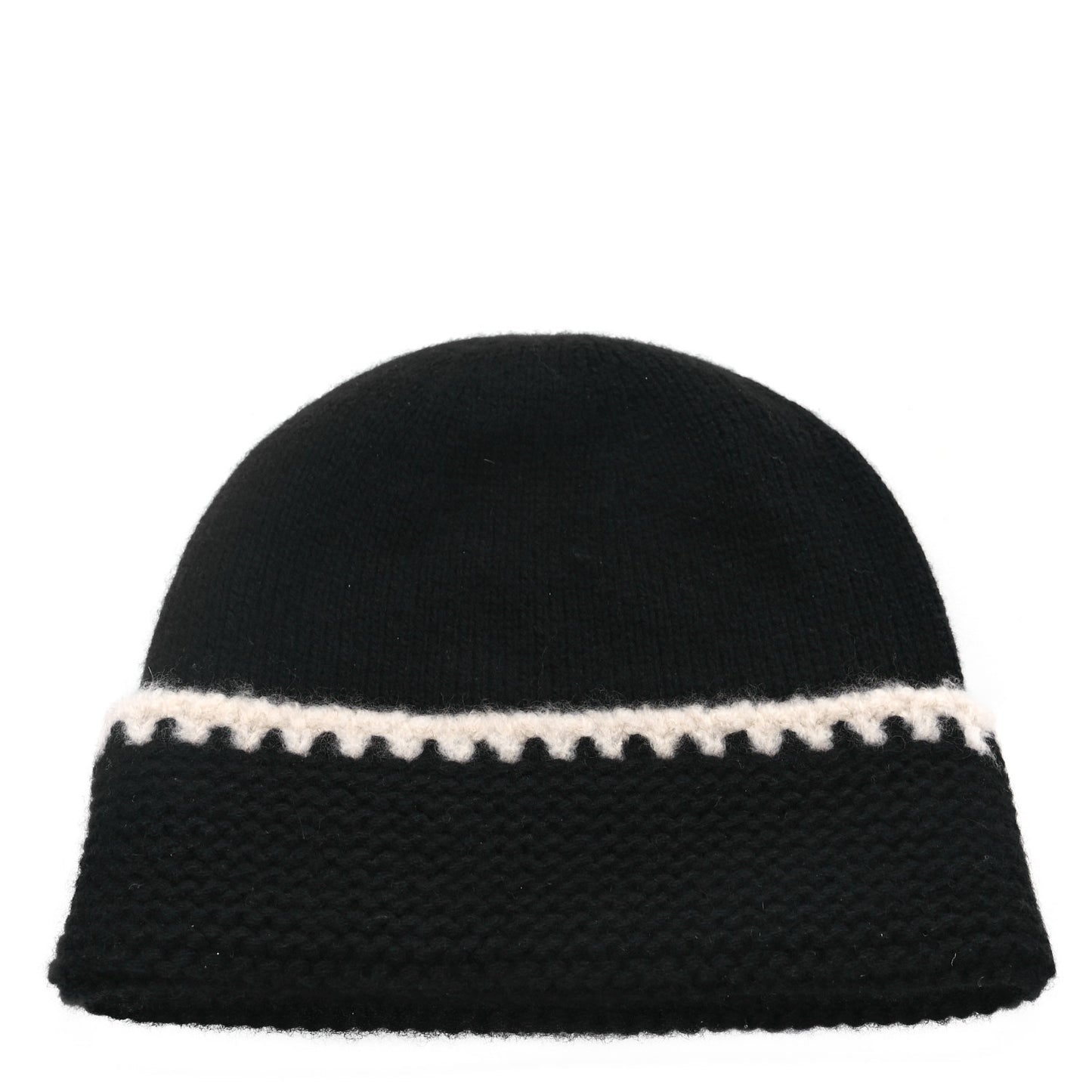 Cashmere Wool CC Beanie Hat Black Light Beige