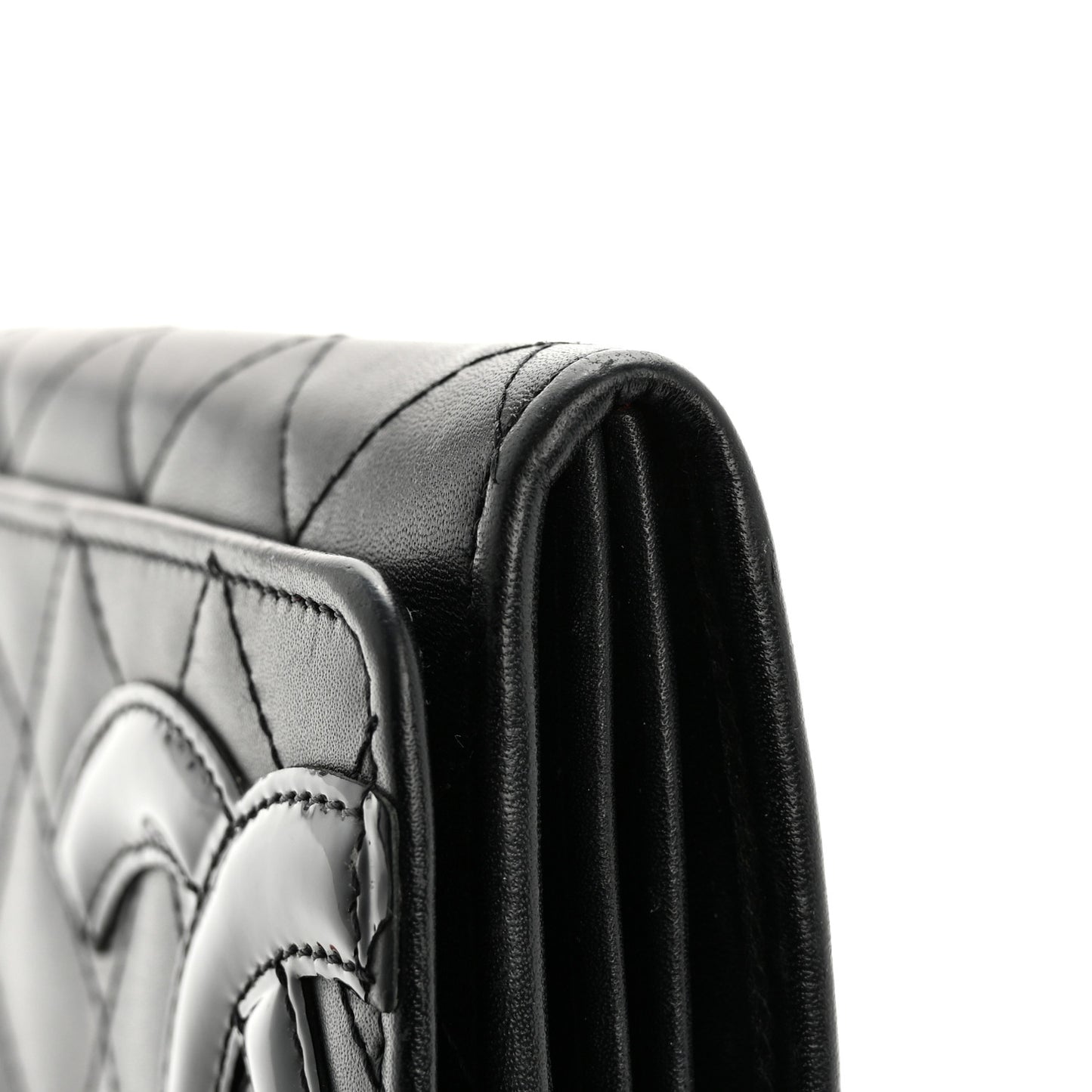 Calfskin Quilted Cambon Long Double Wallet Black
