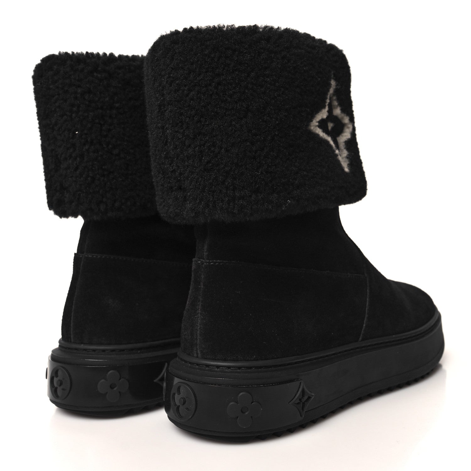 Louis Vuitton Suede Calfskin Shearling Snowdrop Flat Ankle Boot 37 Black 4 of 10