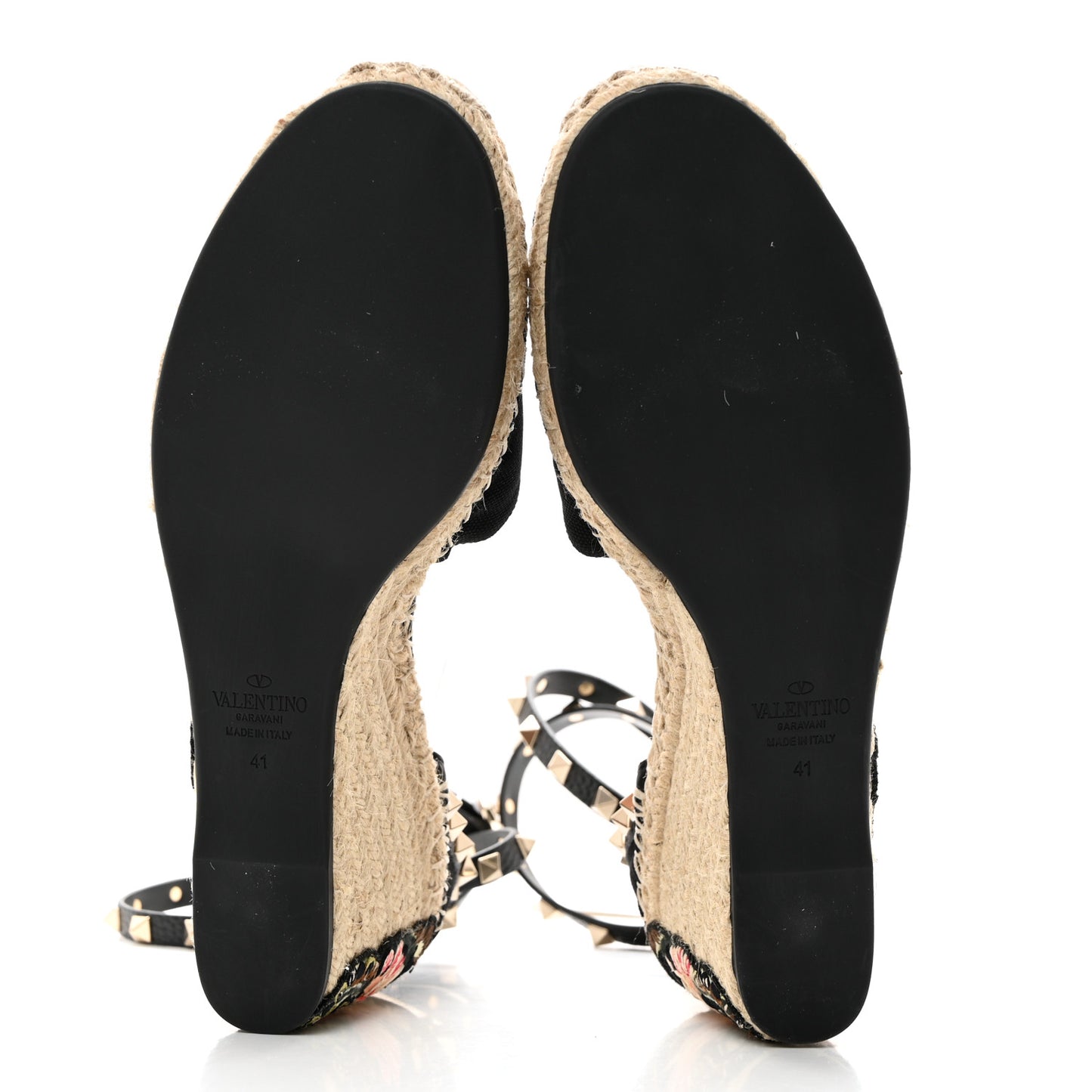 Canvas Butterfly Embroidered Rockstud Ankle Strap Espadrille 15/85mm Wedge Sandals 41 Black