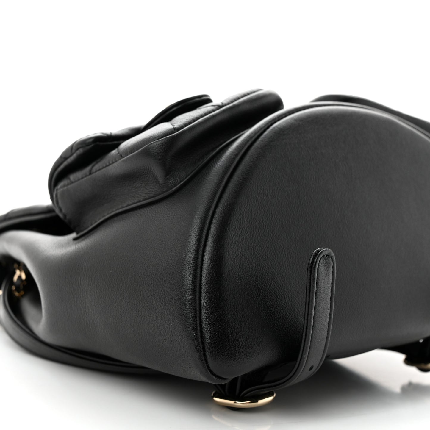 Shiny Caviar Quilted Medium Duma Pockets Drawstring Backpack Black