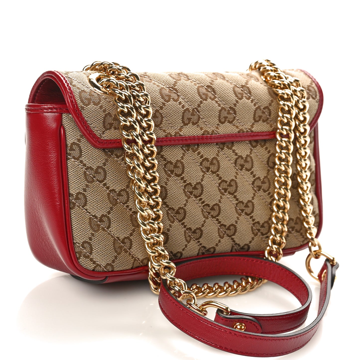 Monogram Azalea Calfskin Matelasse Diagonal Mini GG Marmont Shoulder Bag Beige Ebony New Cherry Red