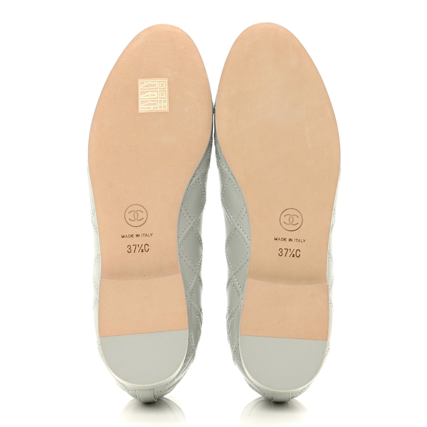 Lambskin Patent Double Stitched CC Cap Toe Ballerina Flats 37.5 Grey