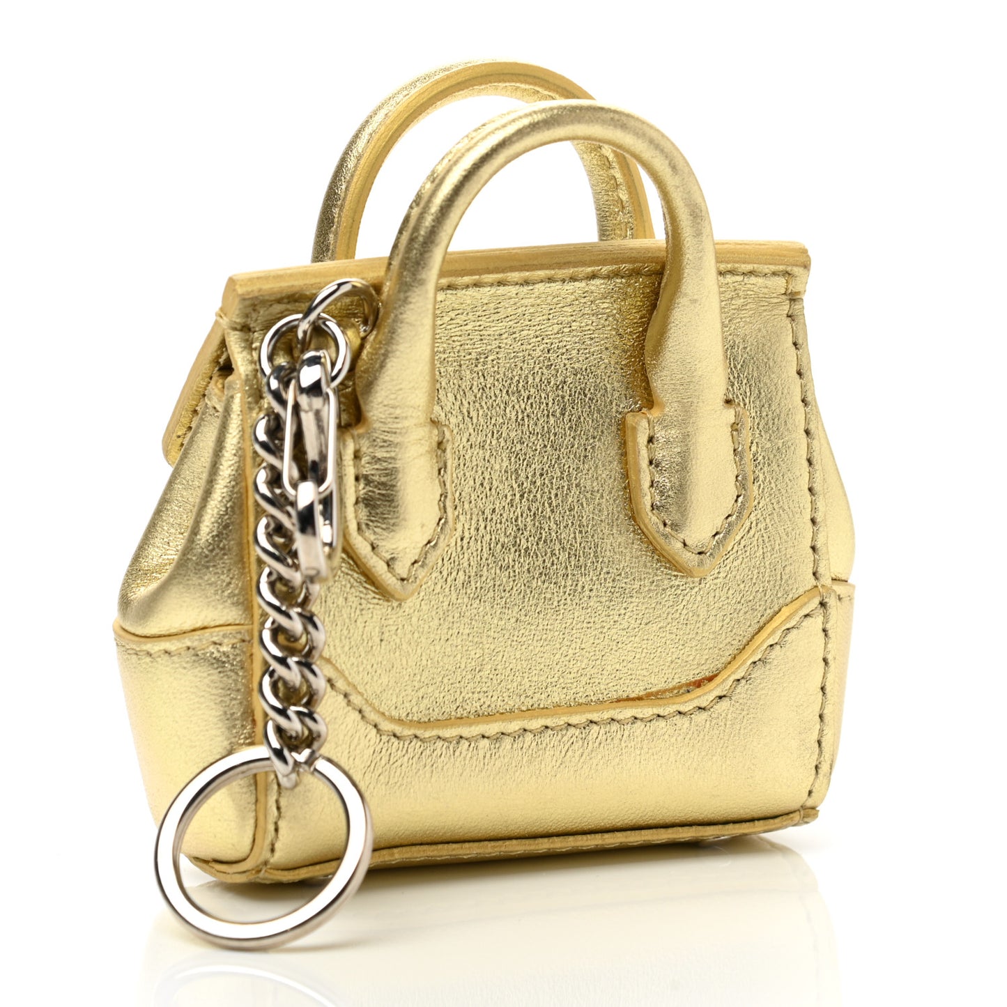 Metallic Grained Calfskin Nano La Medusa Bag Key Ring Pouch Gold