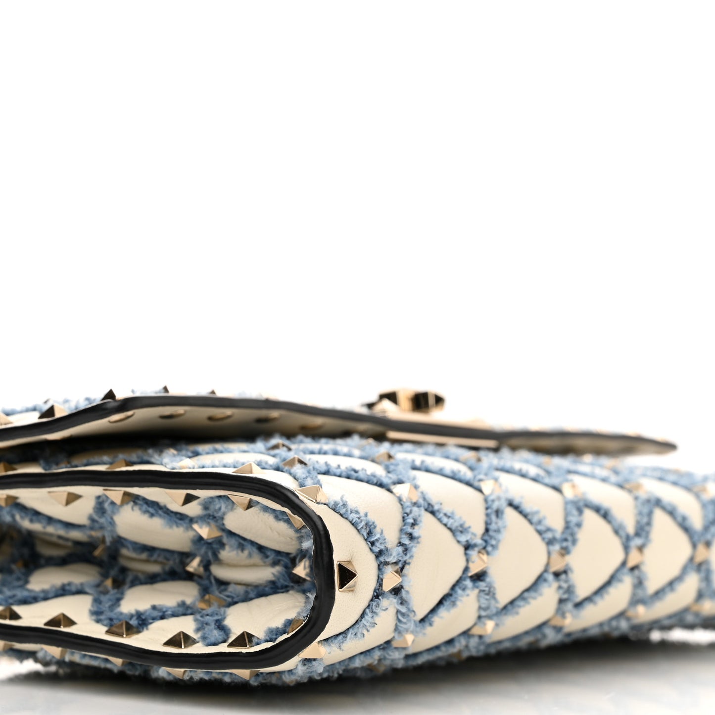 Nappa Denim Quilted Rockstud Spike Wallet on Chain Ivory Blue