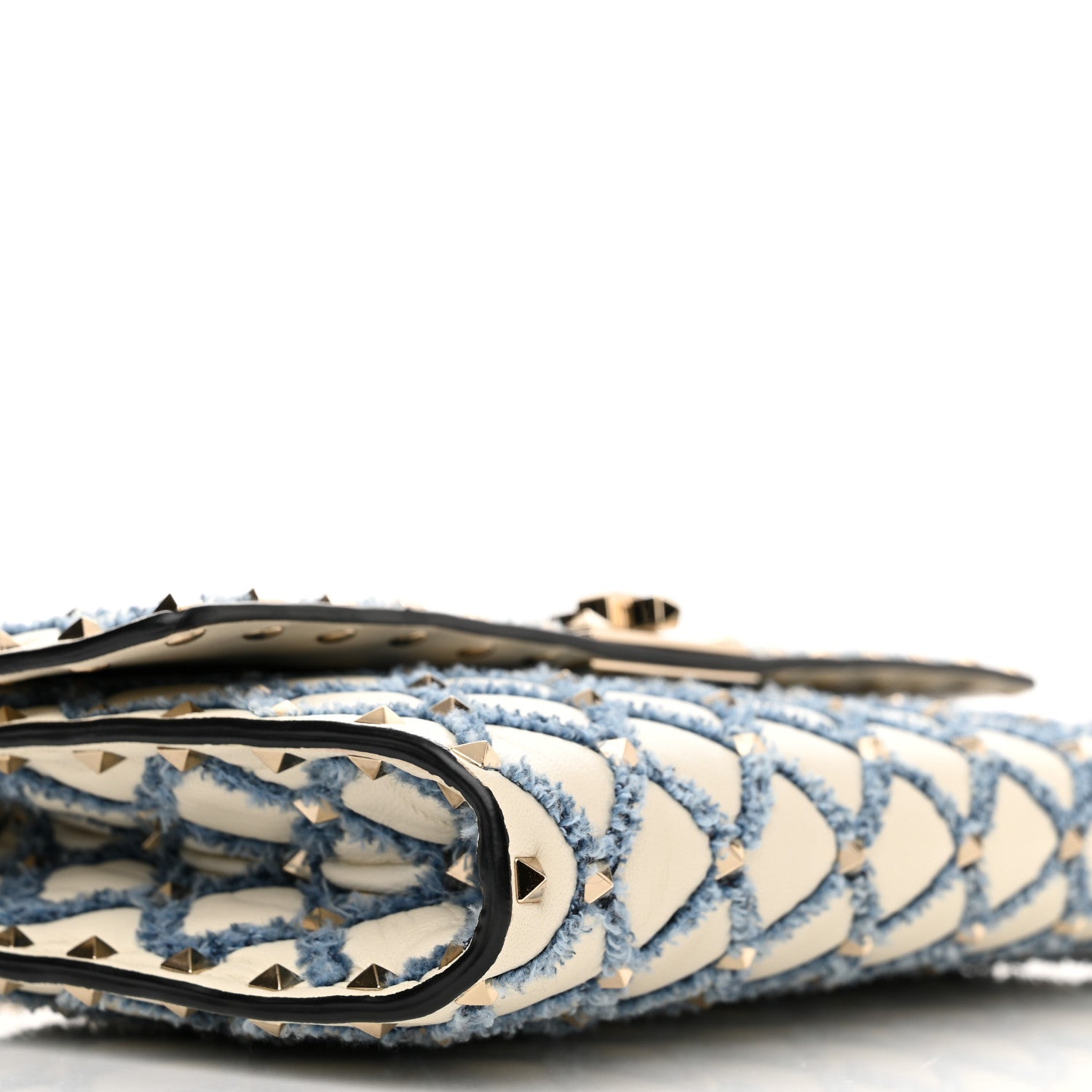 Valentino Garavani Nappa Denim Quilted Rockstud Spike Wallet on Chain Ivory Blue 8 of 13