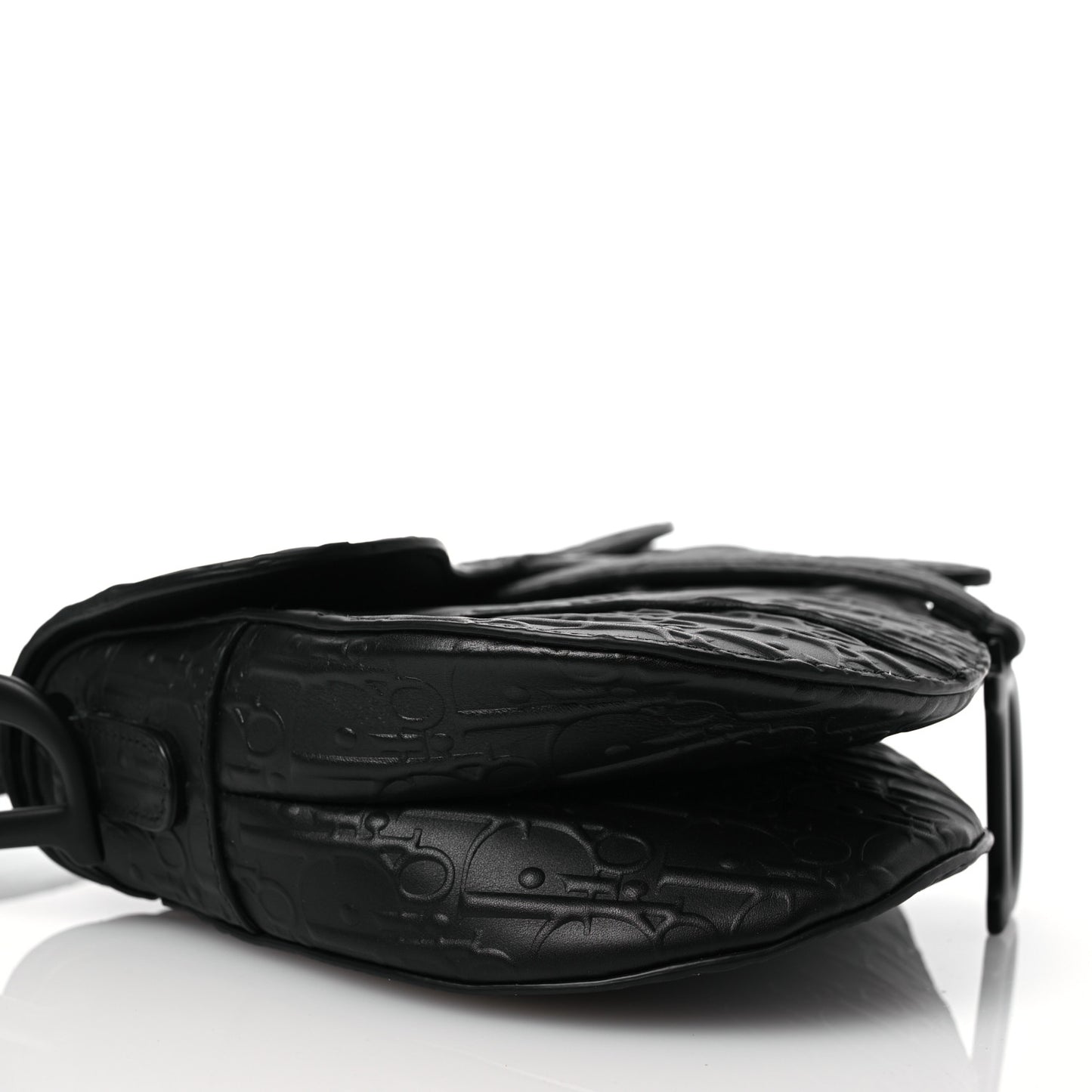 Calfskin Embossed Oblique Saddle Bag With Strap Black