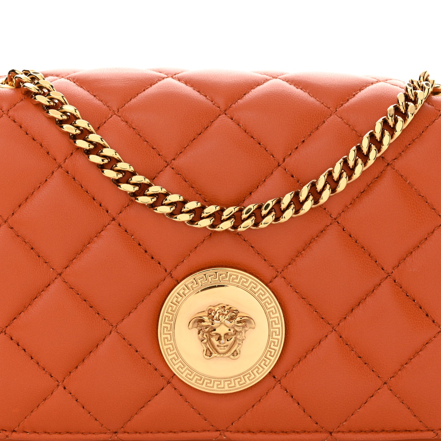Nappa Quilted Small Medusa Chain Crossbody Dark Orange