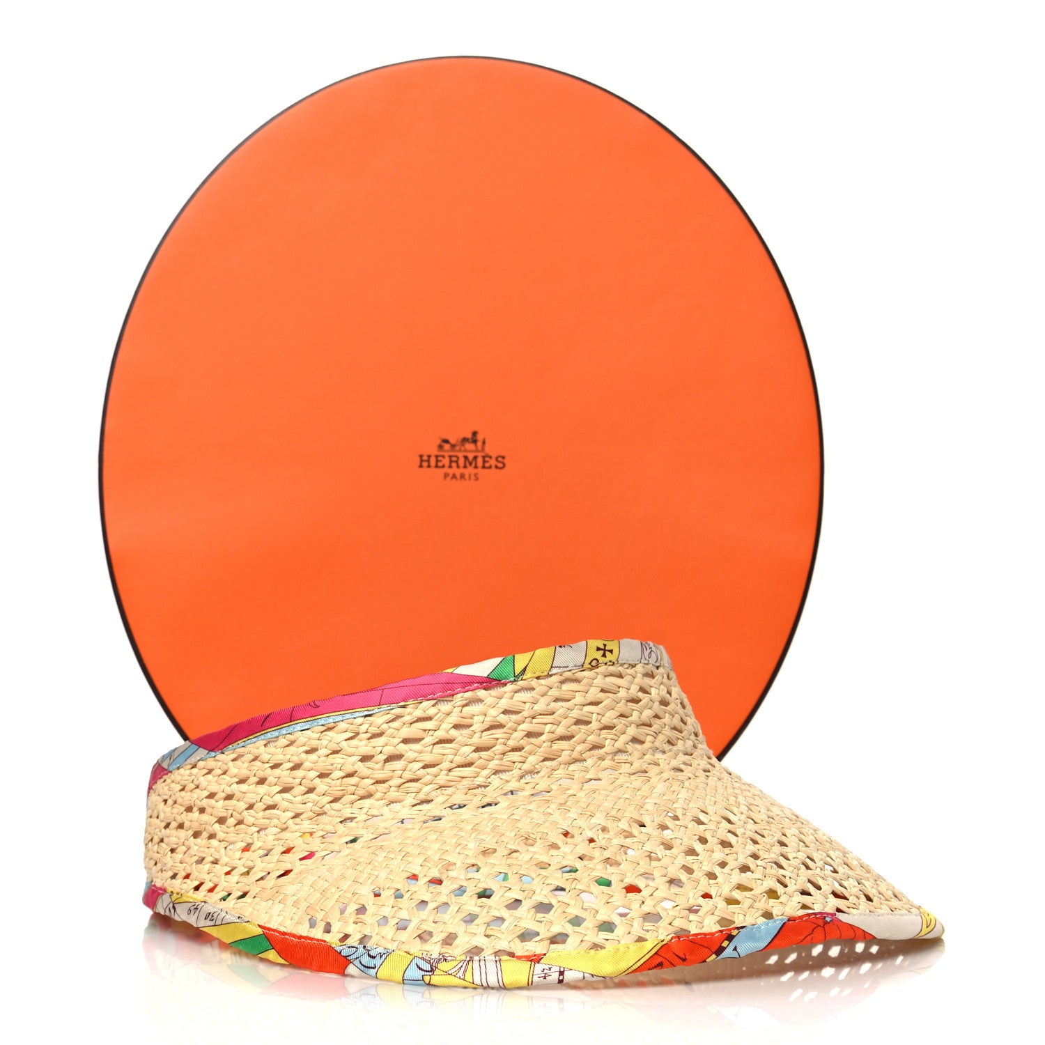 Hermes Panama Straw Woven Silk Astrologie Nouvelle Emilie Visor M Natural Amazone Pop 7 of 7