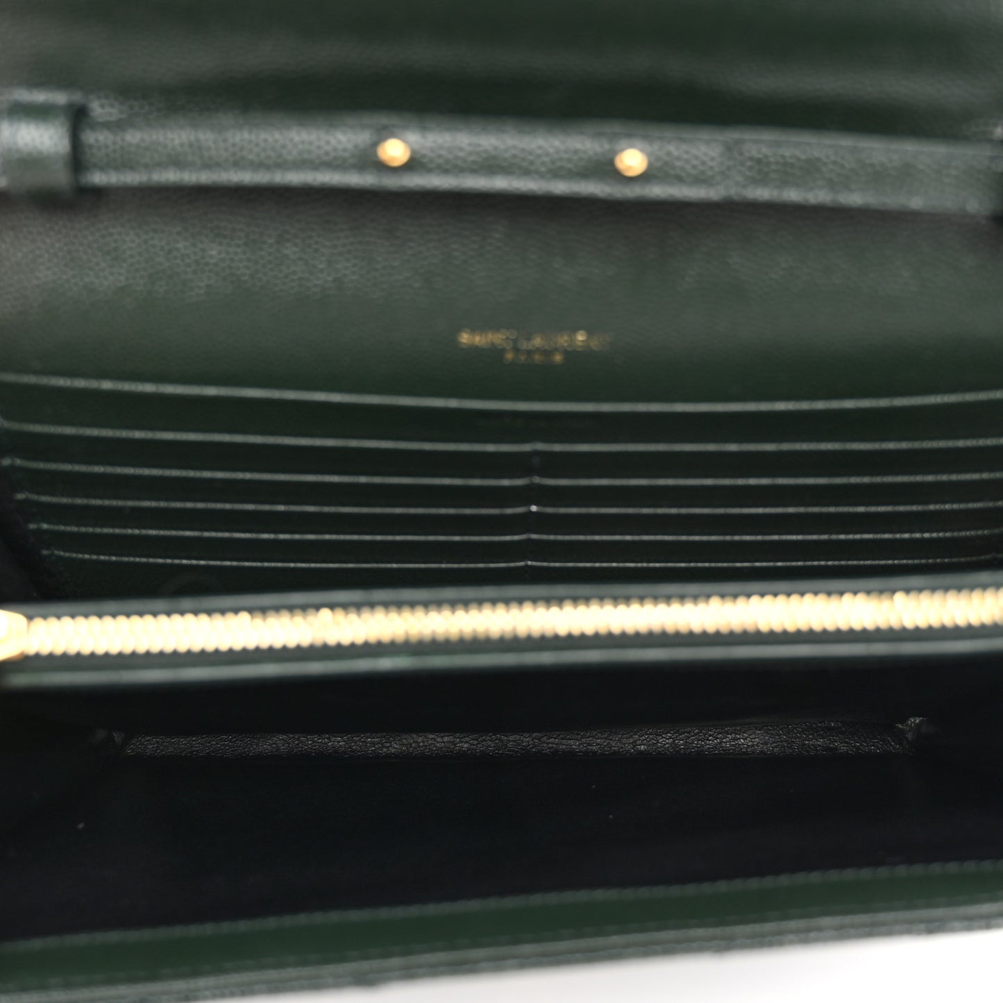 Grain De Poudre Matelasse Chevron Monogram Chain Wallet Dark Green