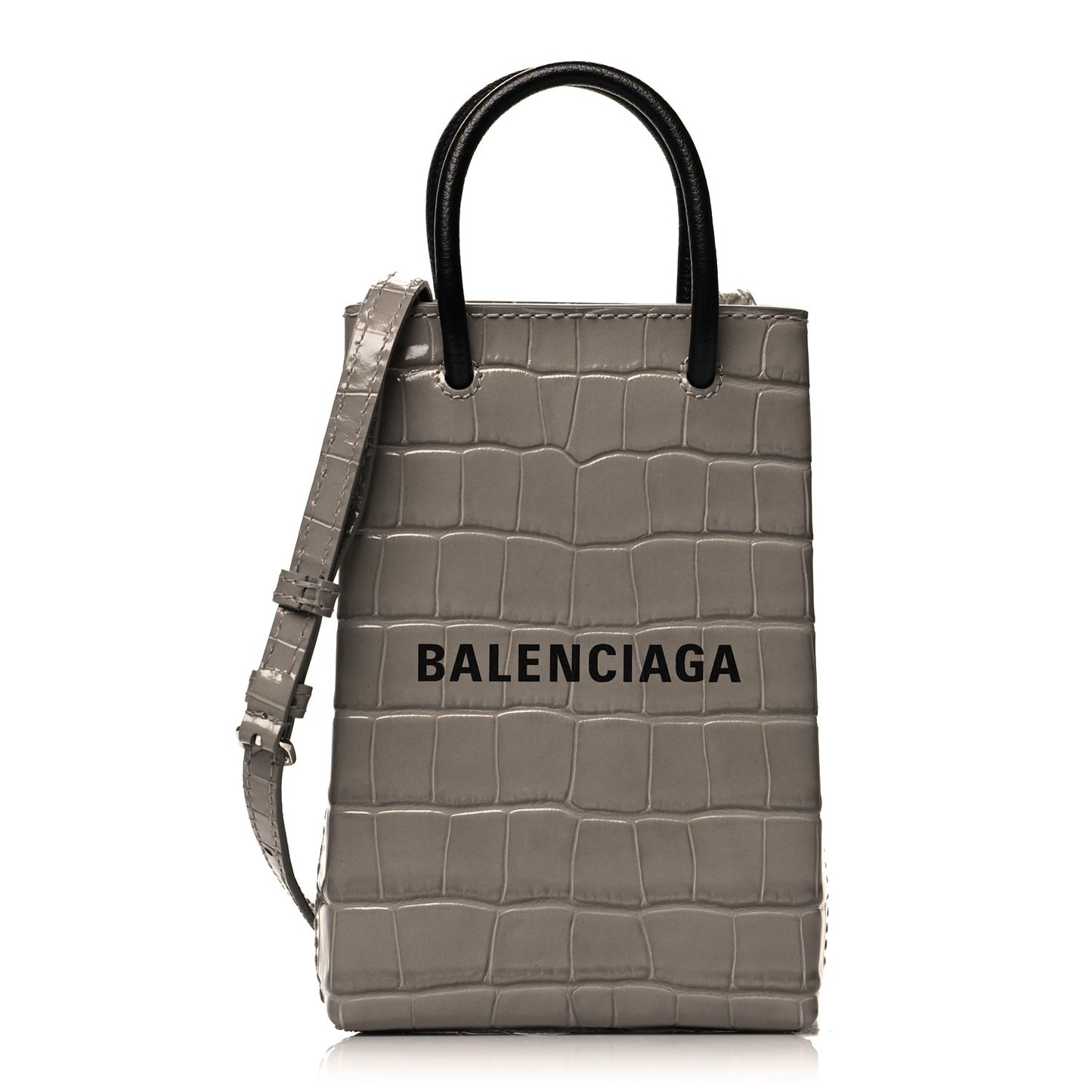 Calfskin Crocodile Embossed Logo Shopping Phone Holder Bag Steel Grey
