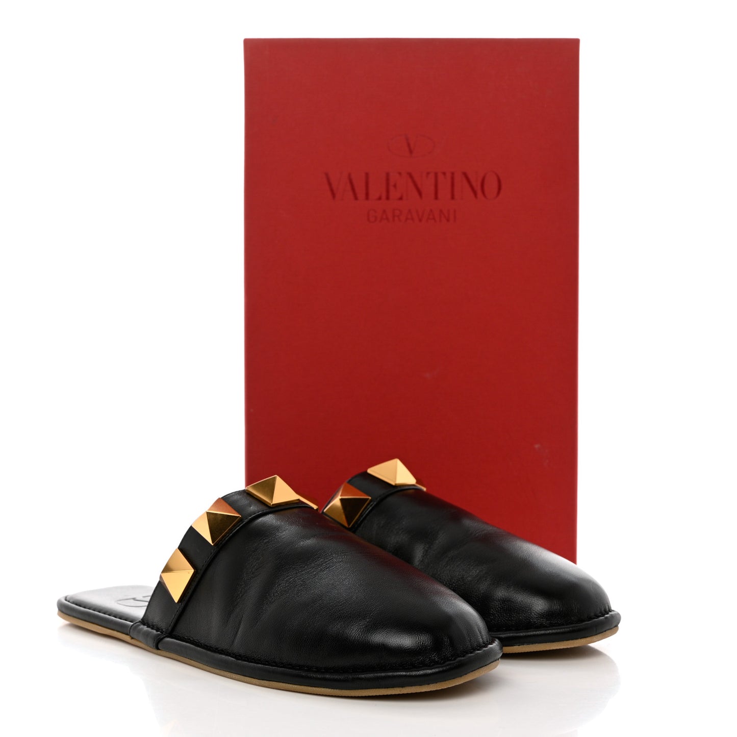 Nappa Roman Stud Flat Slippers 37.5 Black