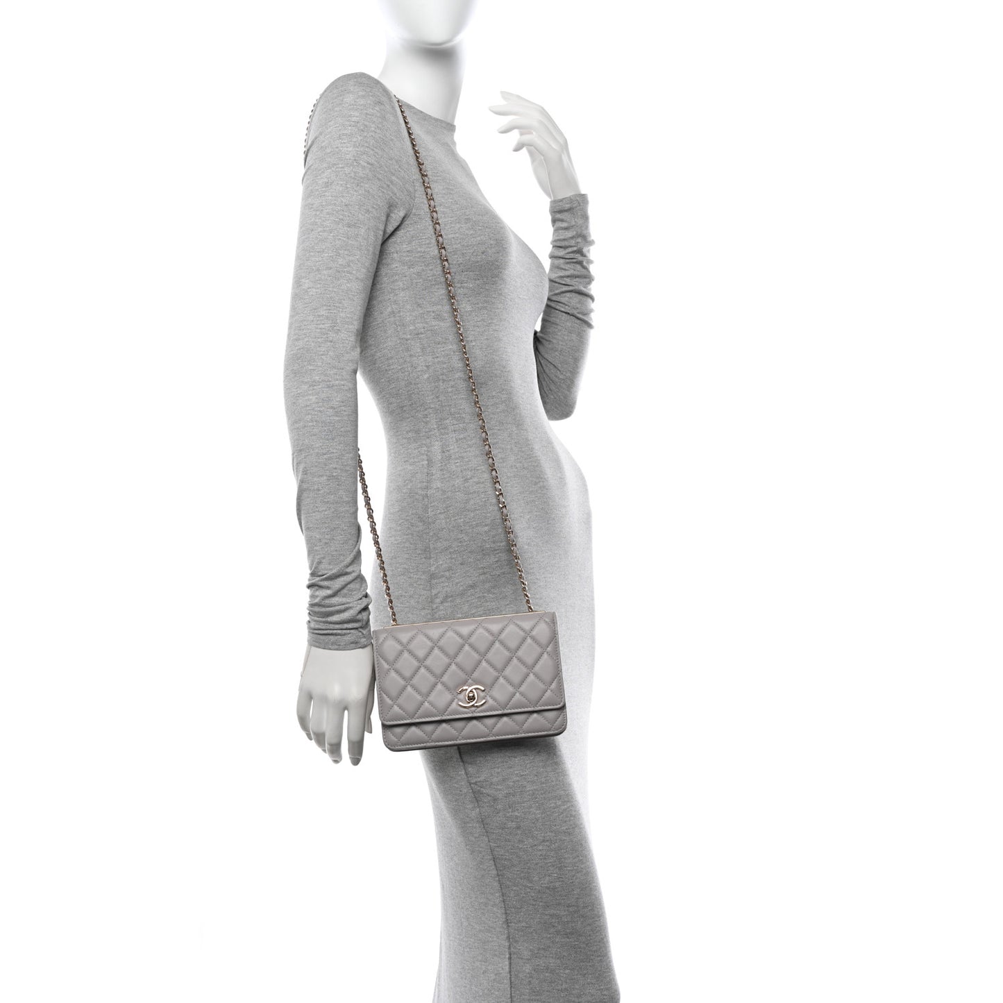 Lambskin Quilted Trendy CC Wallet On Chain WOC Grey