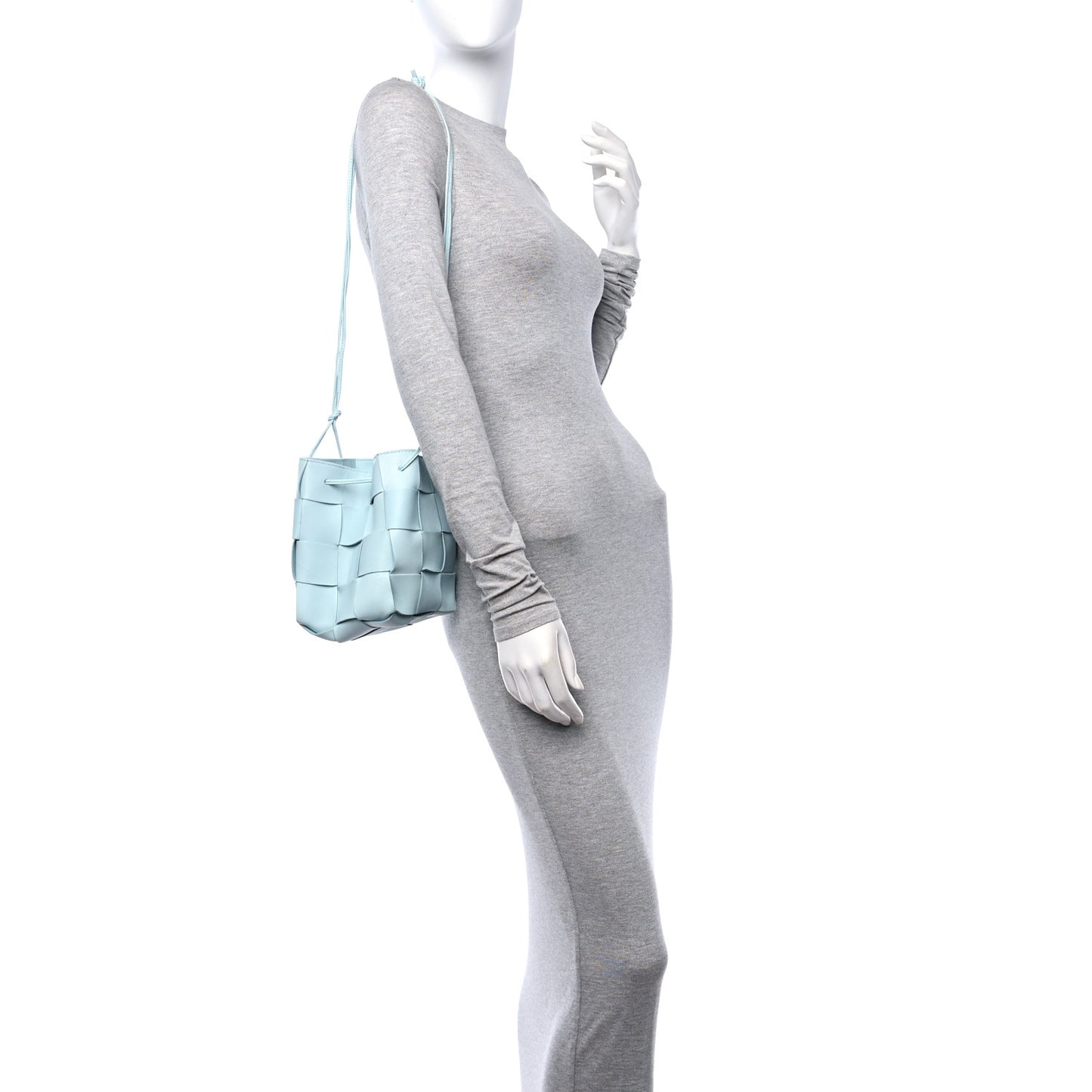 Nappa Maxi Intrecciato Small Cassette Bucket Bag Topazio Silver