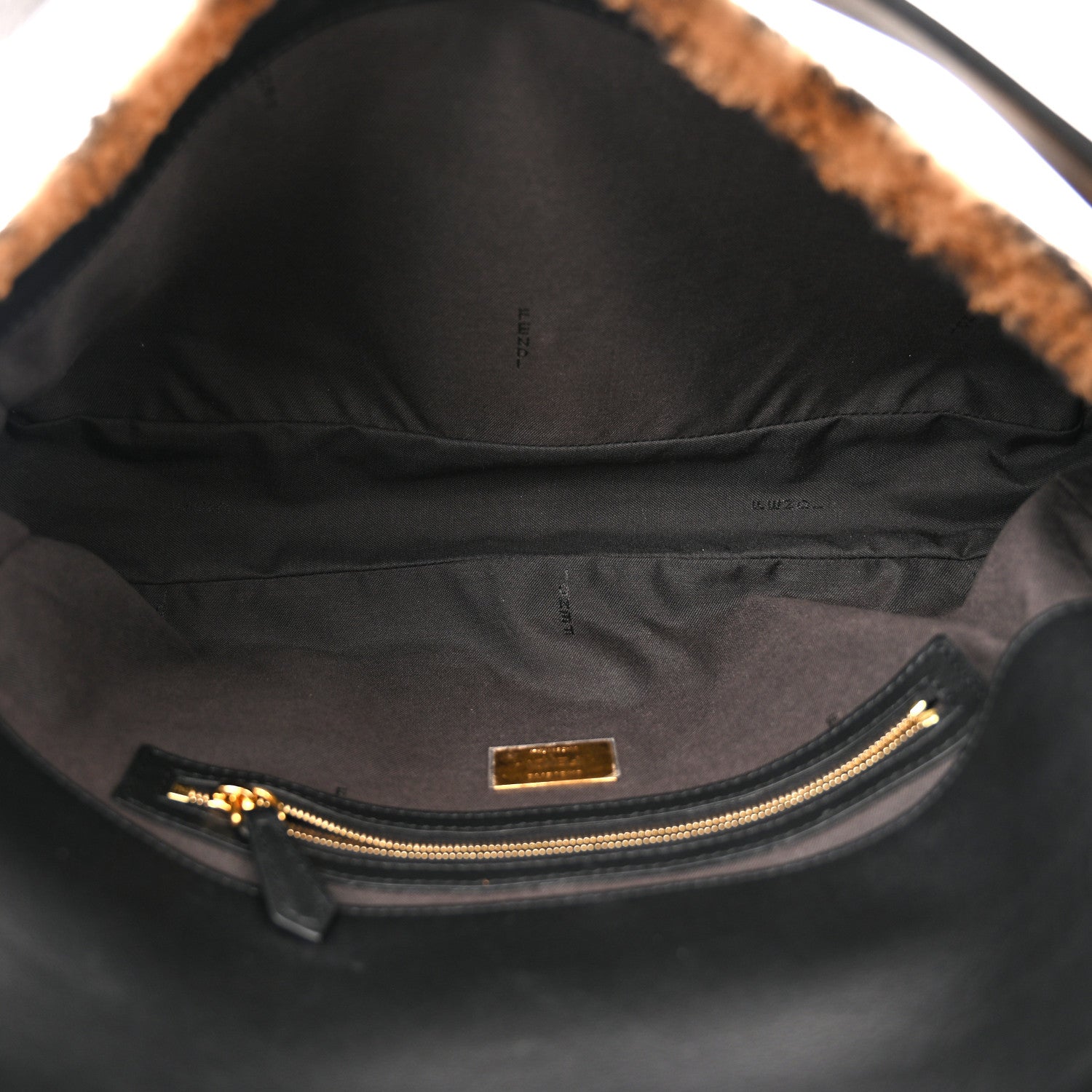 Fendi Shearling Vitello Dolce Macro FF 1974 Large Baguette Tobacco Black 5 of 10