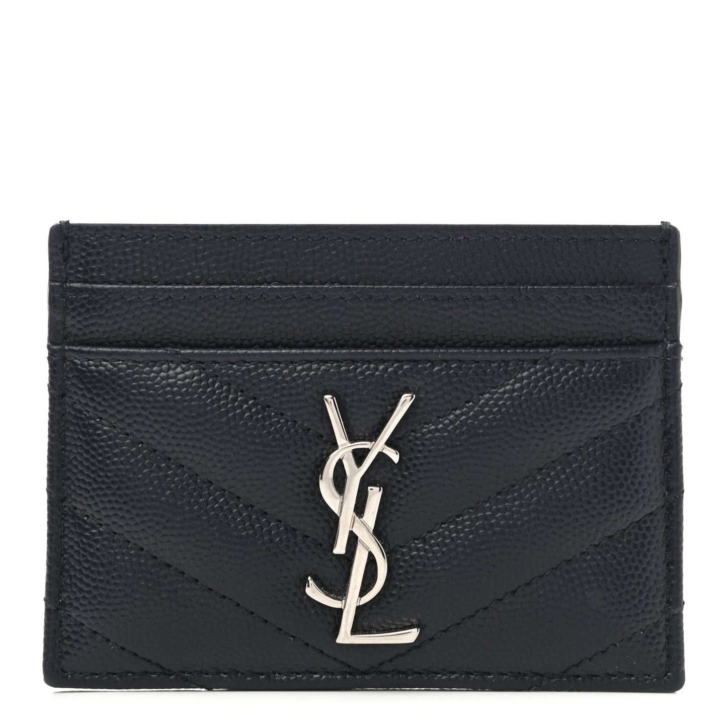 Grain De Poudre Matelasse Chevron Monogram Credit Card Case Navy