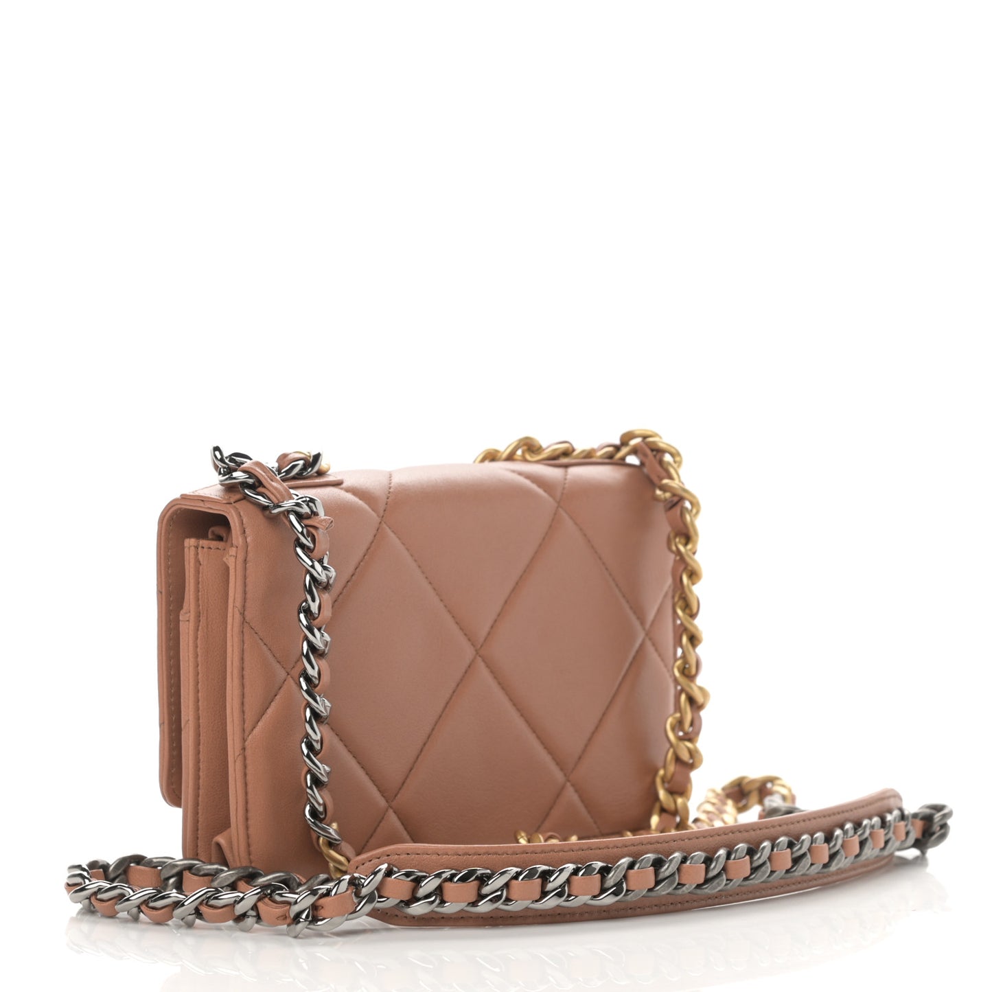 Lambskin Quilted Chanel 19 Wallet On Chain WOC Brown
