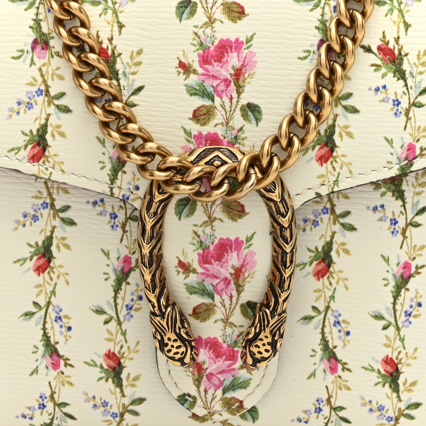Calfskin Floral Print Mini Dionysus Chain Wallet Ivory Pink