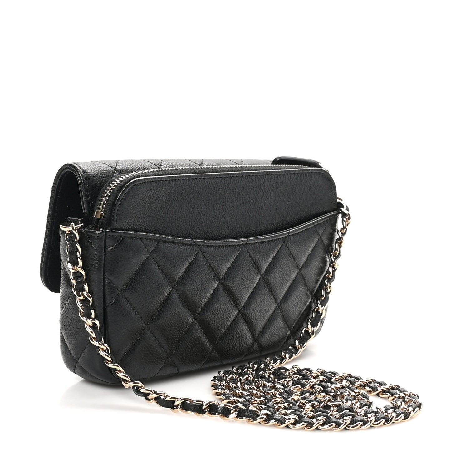 Caviar Quilted Flap Phone Holder With Chain Black