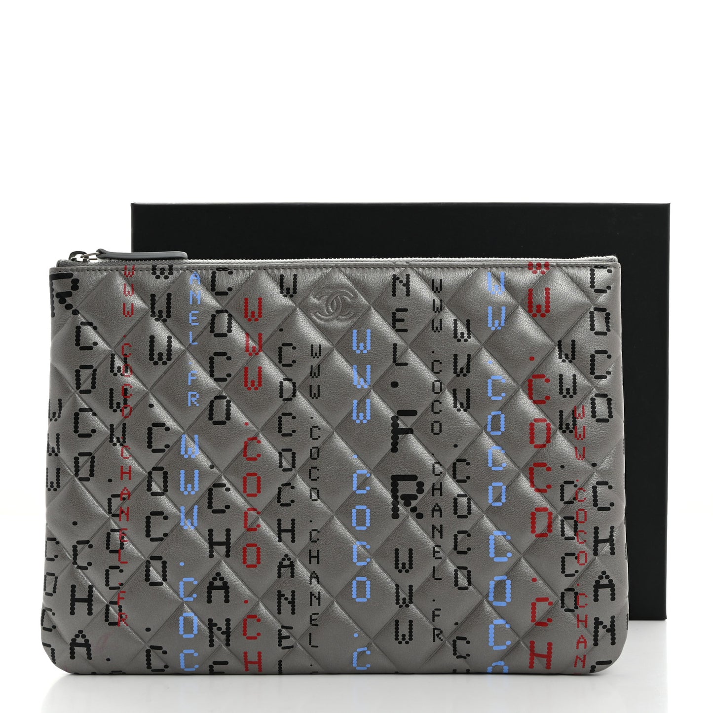 Metallic Lambskin Quilted Medium Data Center Cosmetic Case Silver