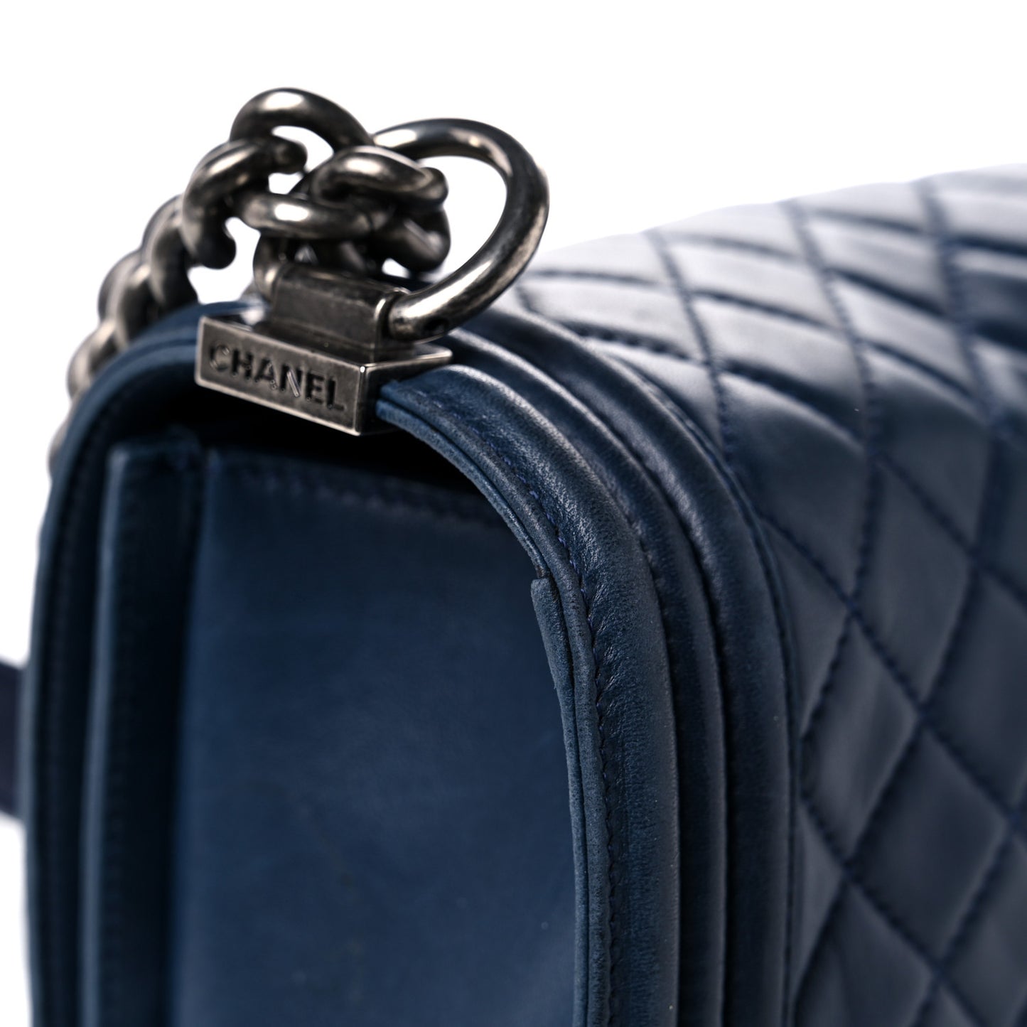 Lambskin Quilted Medium Boy Flap Dark Navy