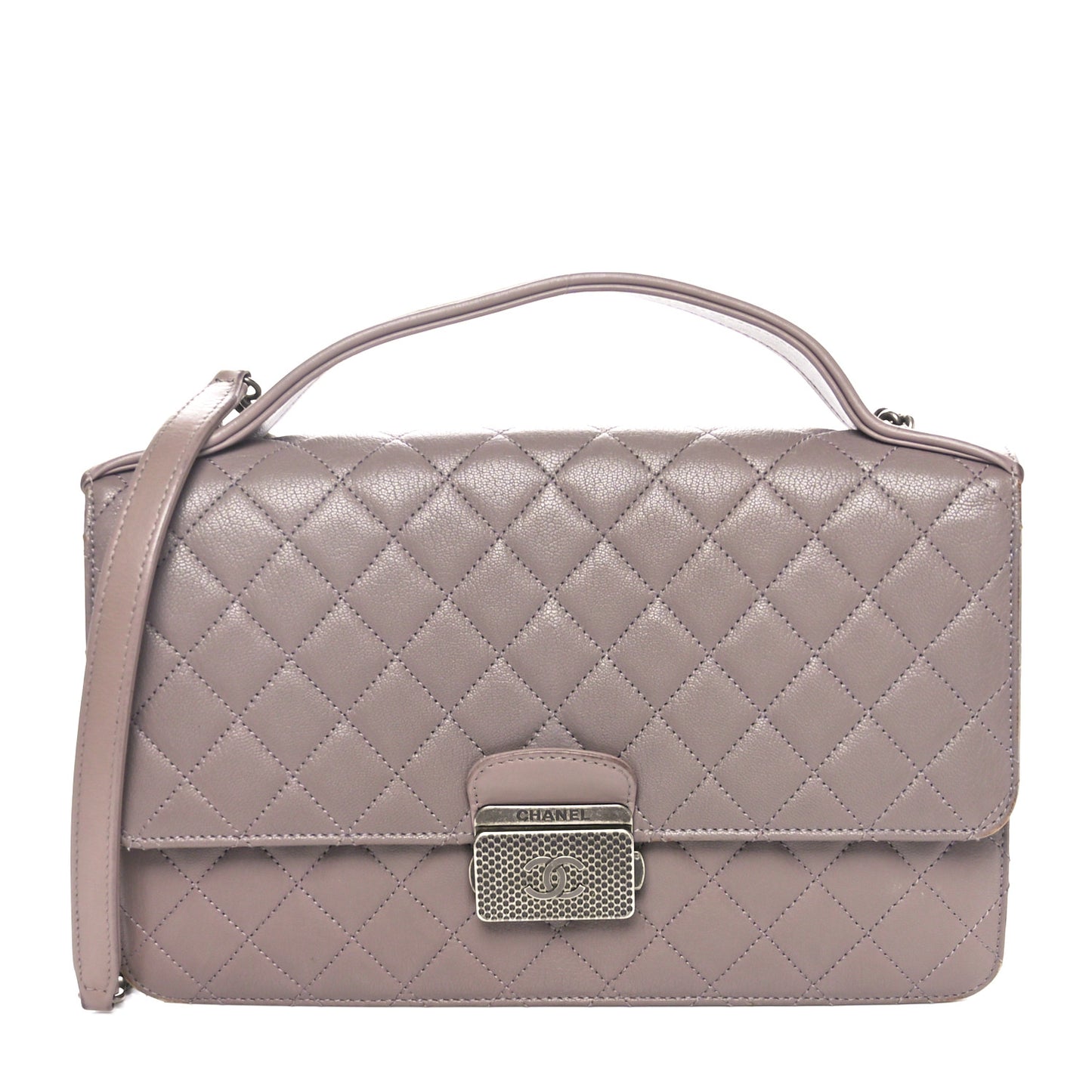 Goatskin Quilted Large CC University Top Handle Flap Grey