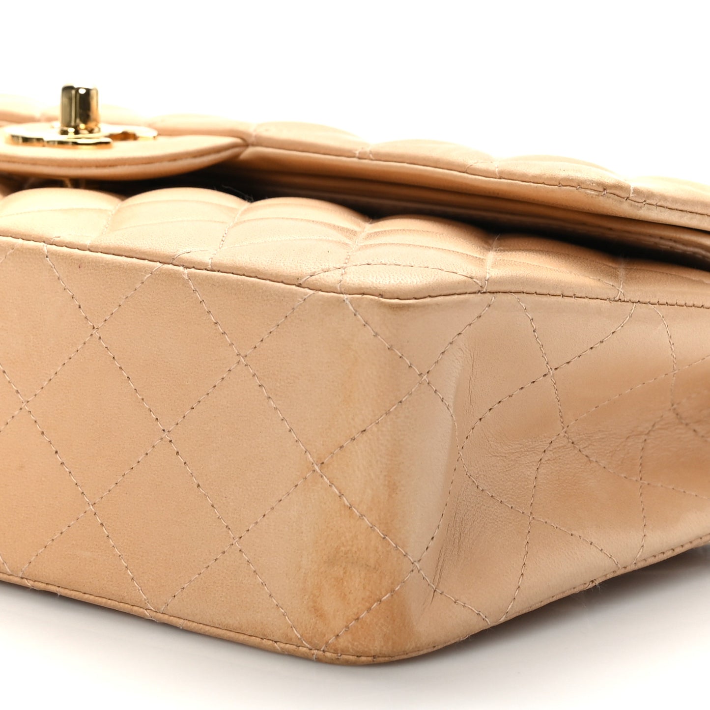 Lambskin Quilted Medium Double Flap Beige Black