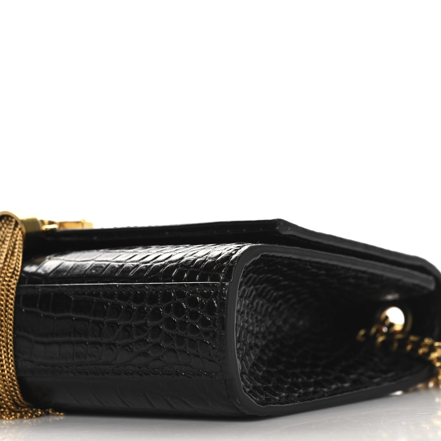 Calfskin Crocodile Embossed Small Classic Monogram Kate Tassel Satchel Black