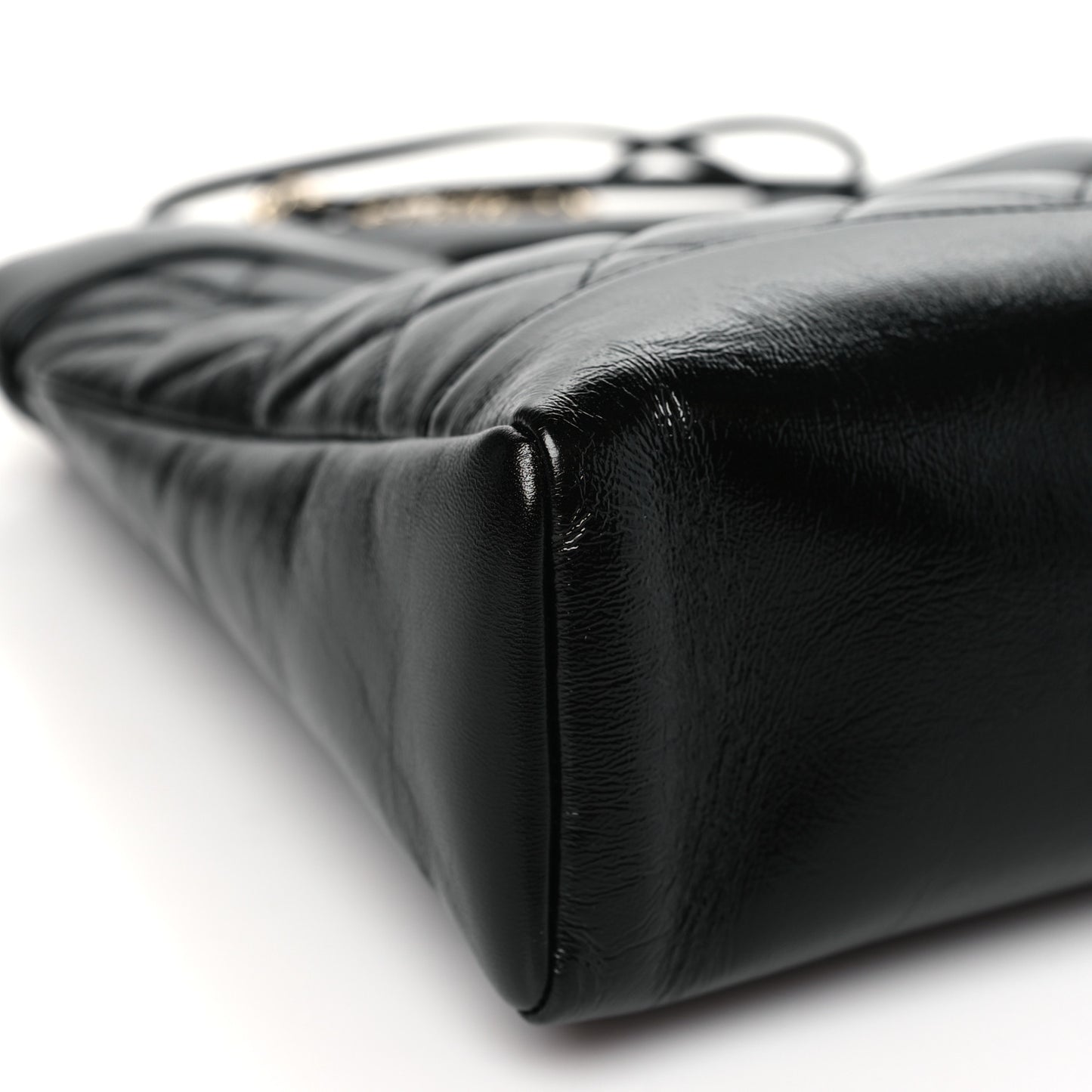 Shiny Lambskin Quilted Small 31 Shopping Bag Black