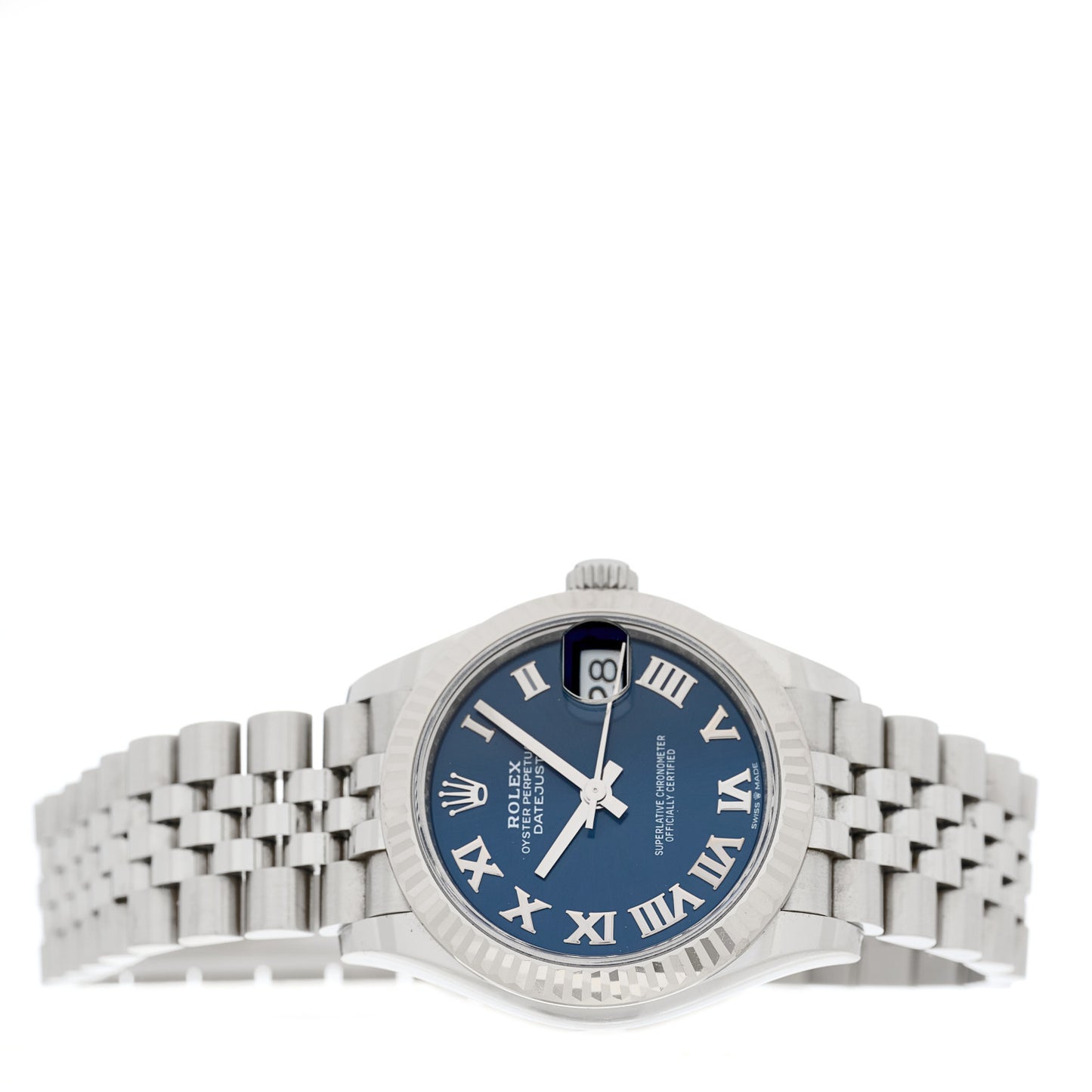 Stainless Steel 18K White Gold 31mm Oyster Perpetual Datejust Watch Bright Blue Roman 278274