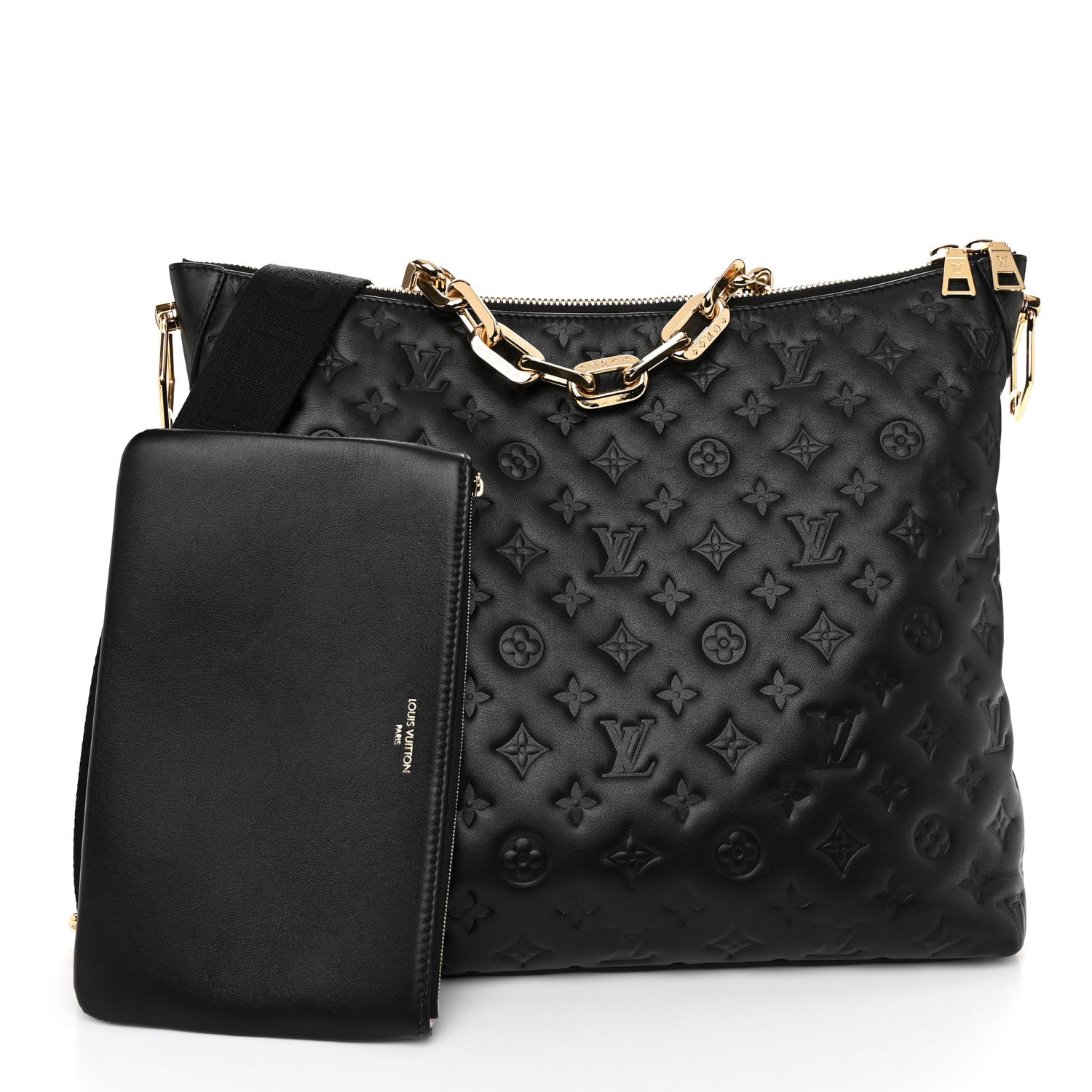 Louis Vuitton Lambskin Embossed Monogram Coussin Hobo MM Black 3 of 10
