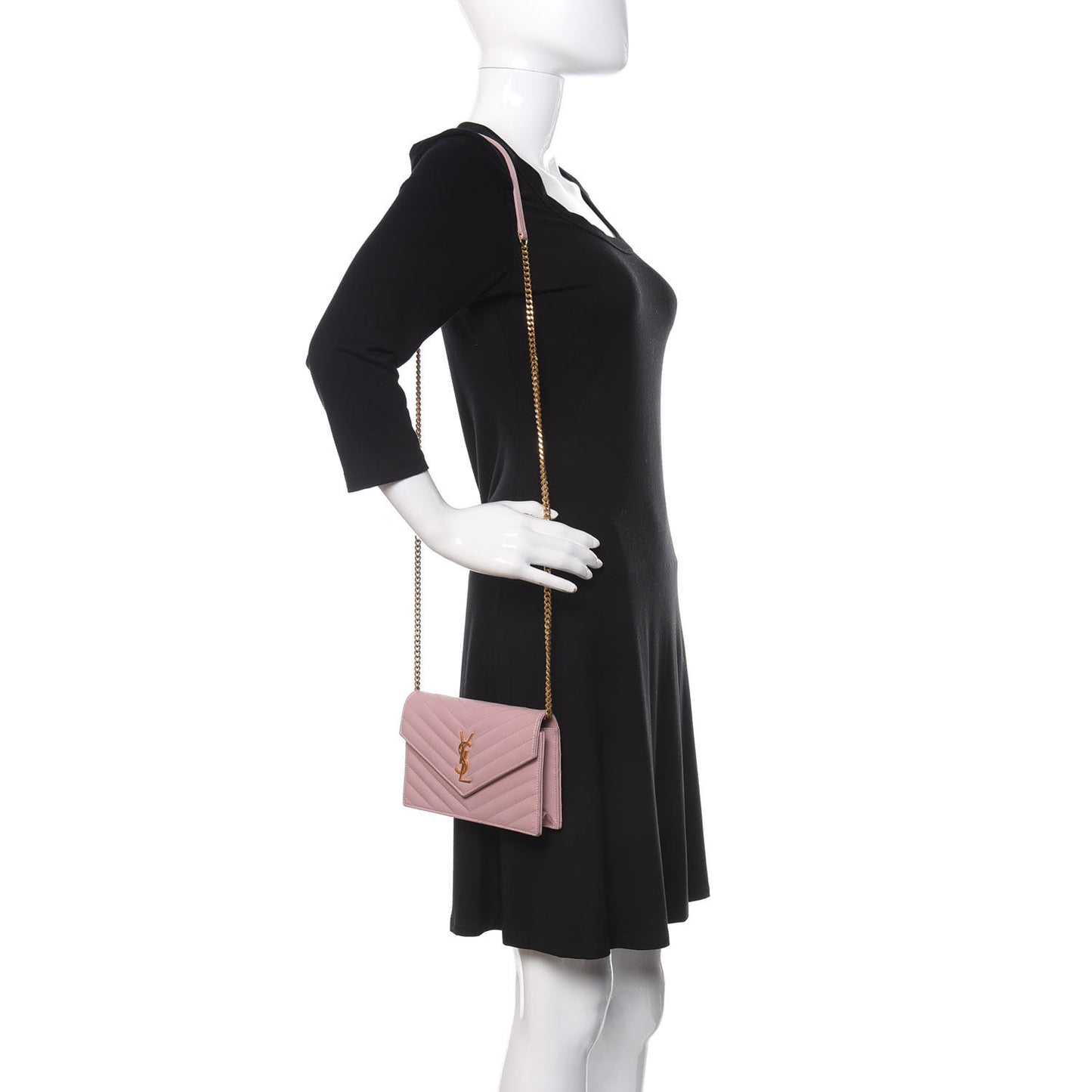 Grain De Poudre Matelasse Chevron Monogram Envelope Chain Wallet Pale Pink