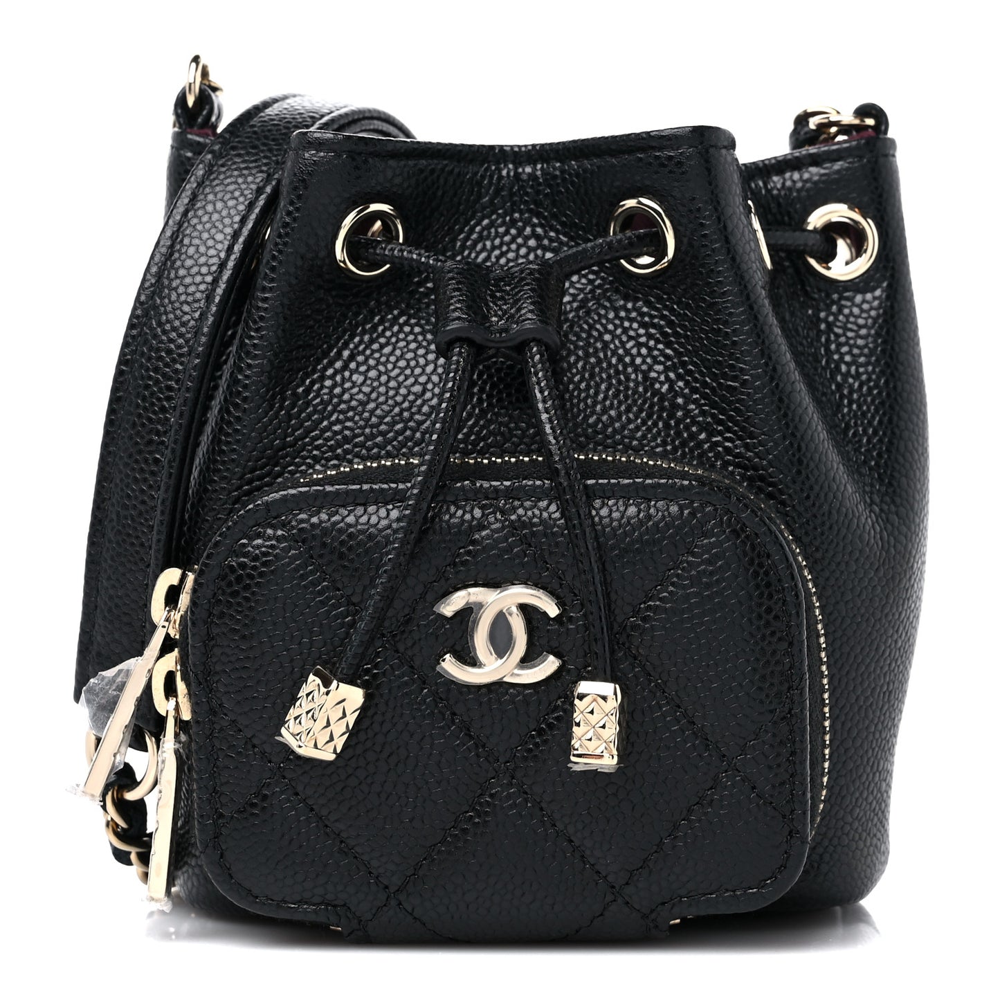 Caviar Quilted Mini CC Pocket Bucket Bag Black