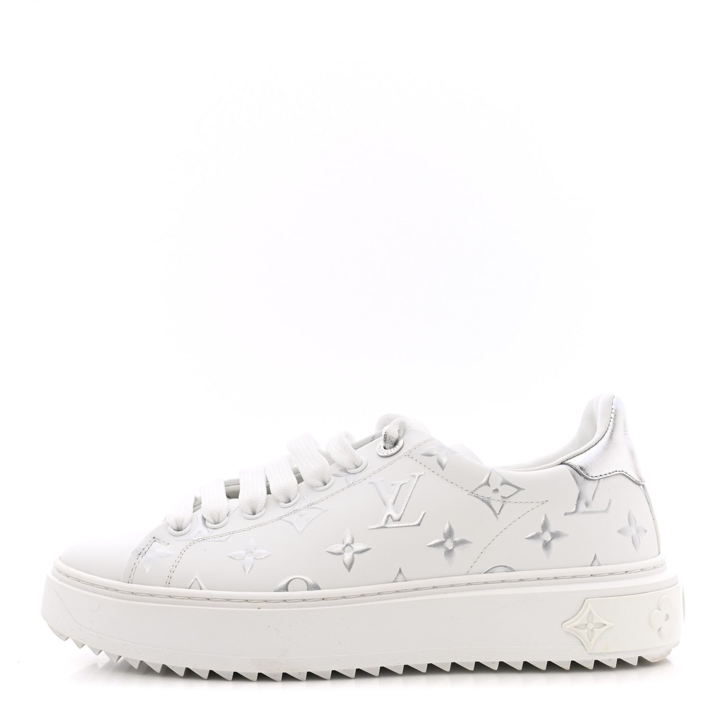 Calfskin Monogram Debossed Time Out Sneakers 38 White Silver