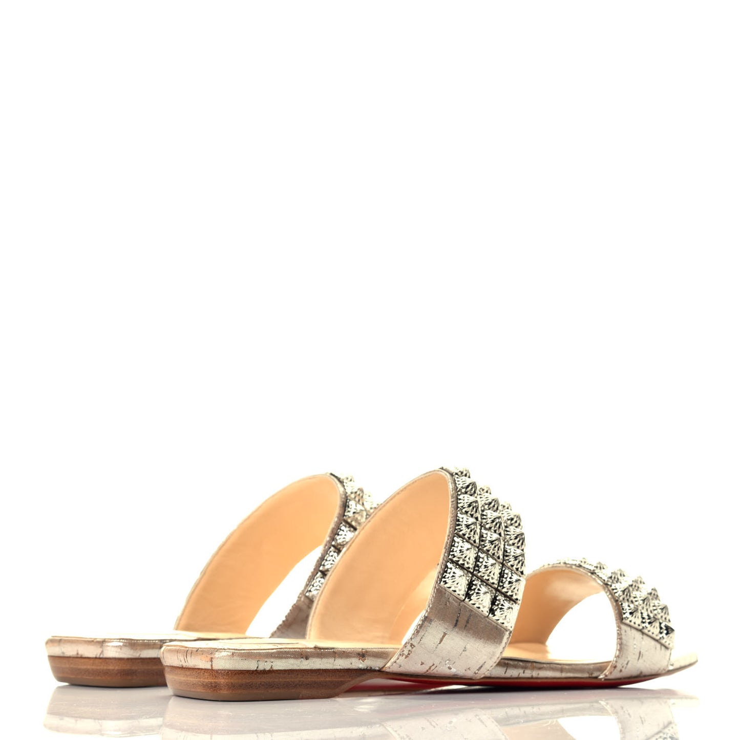 Liege Pepite Studded Myriadiam Flat Slide Sandals 39 Silver