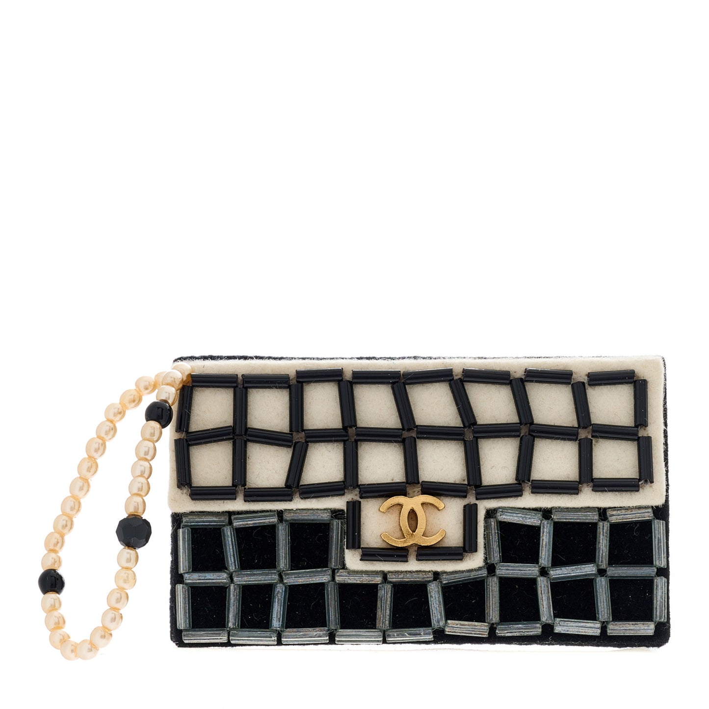 Felt Beaded Classic Flap Brooch Black White