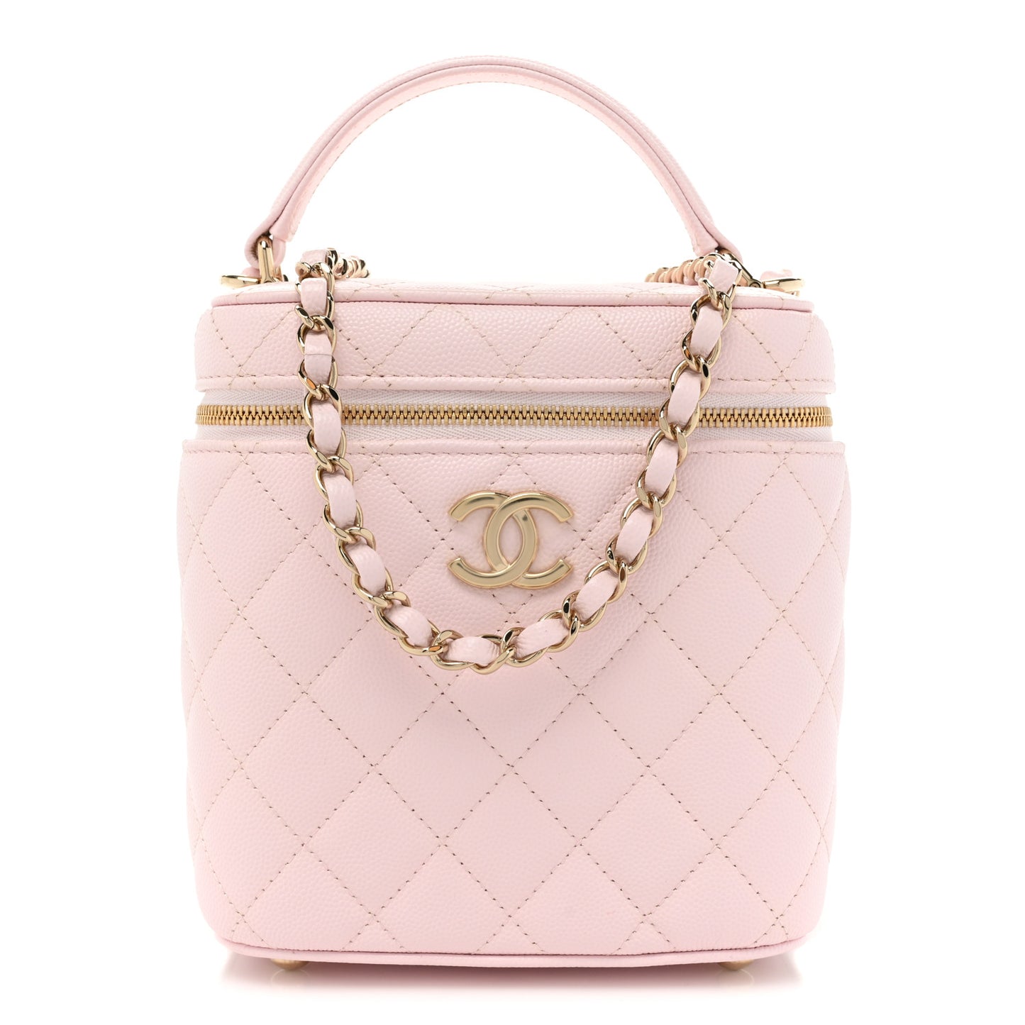 Caviar Quilted Small Top Handle Vanity Case With Chain Light Pink