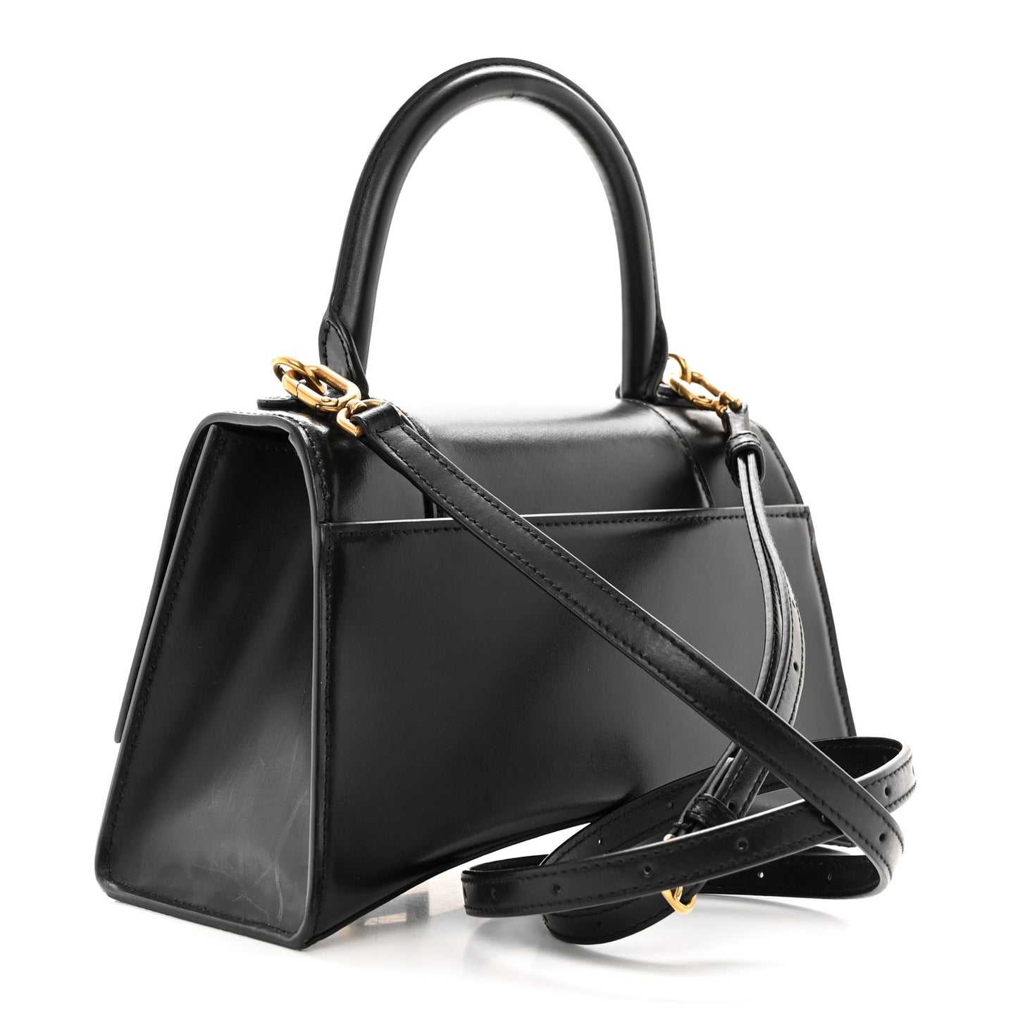 Shiny Box Calfskin Small Hourglass Top Handle Bag Black