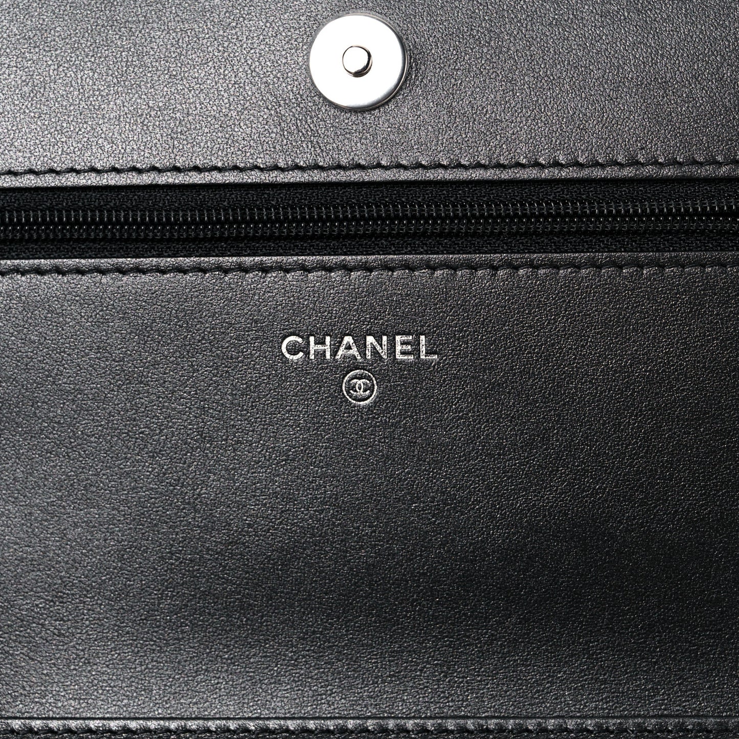 Metallic Caviar Chevron Quilted Vintage Mademoiselle Wallet On Chain WOC Charcoal