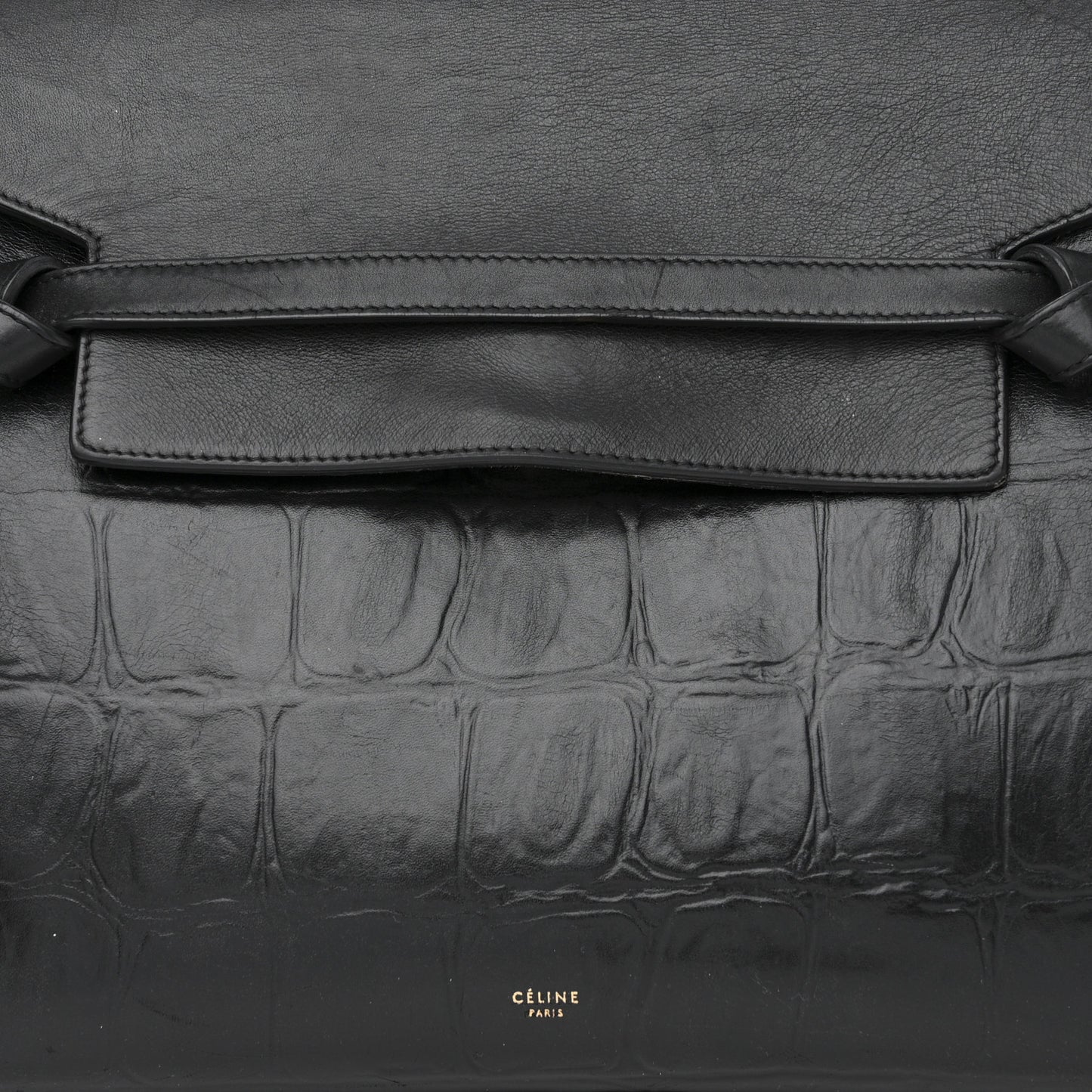 Calfskin Crocodile Embossed Small Belt Bag Black