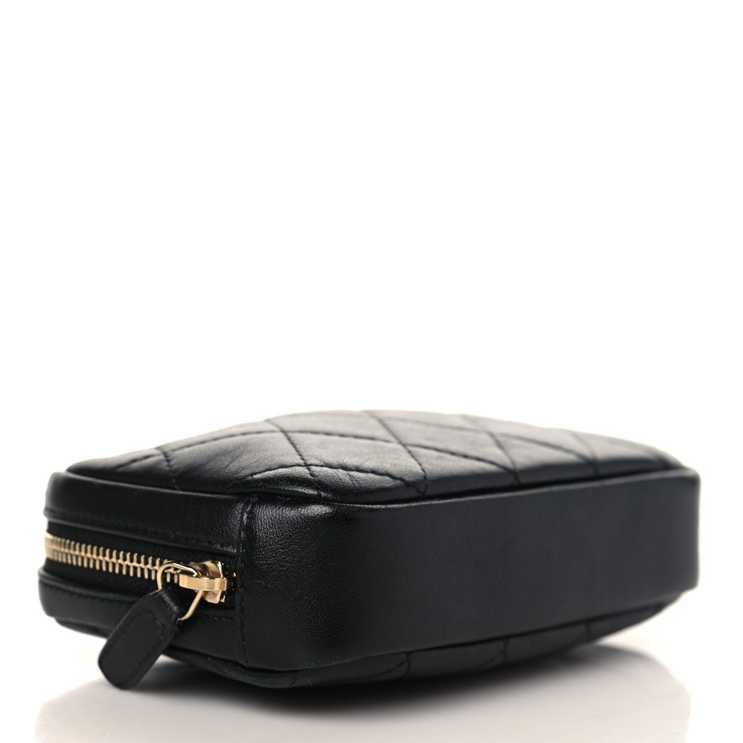 Lambskin Quilted Small Curvy Pouch Cosmetic Case Black
