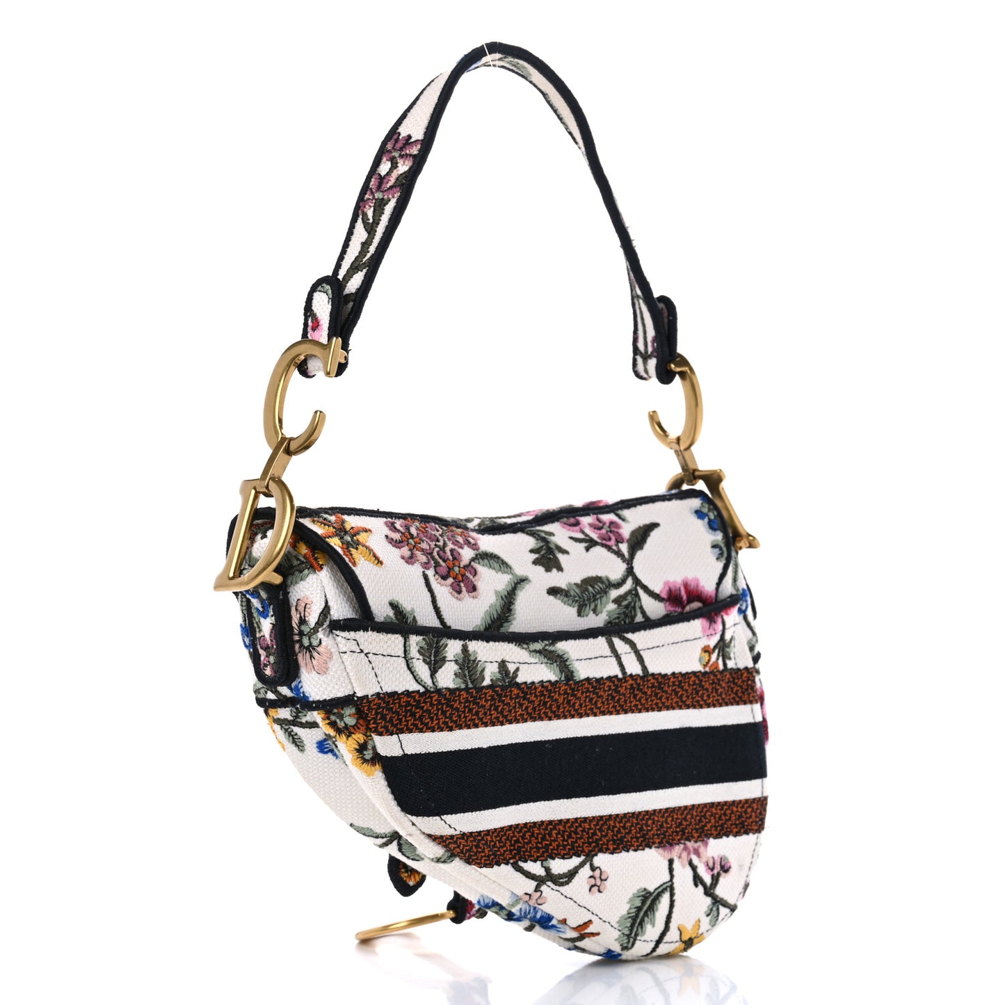 Canvas Embroidered Petites Fleurs Saddle Bag White Multicolor
