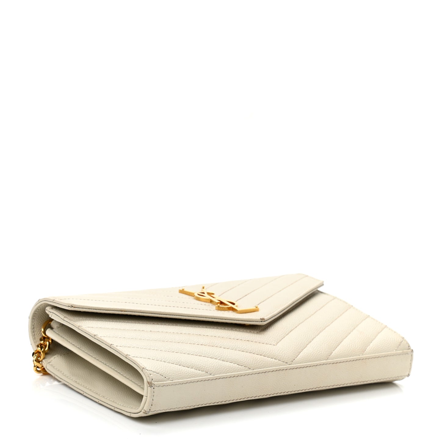 Grain De Poudre Matelasse Chevron Monogram Chain Wallet Crema Soft