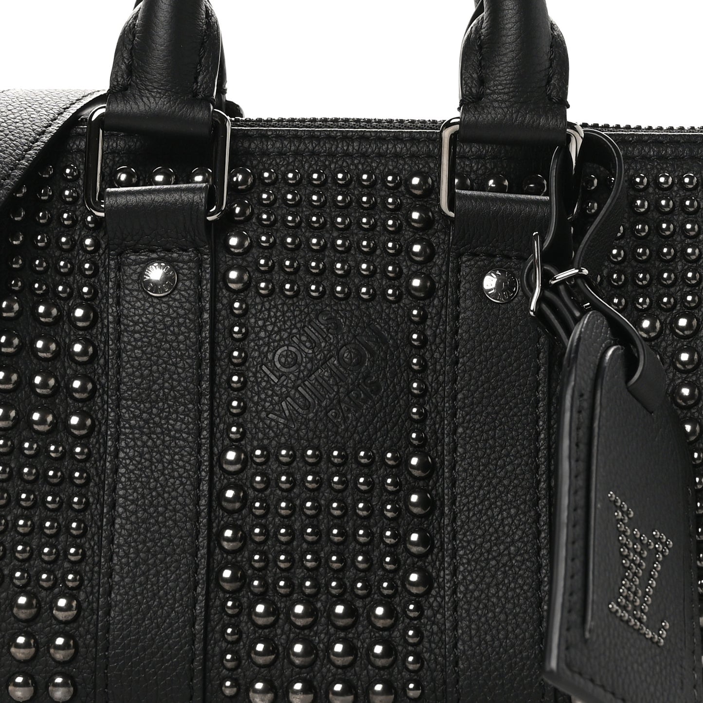 Calfskin Damier Studded Keepall Bandouliere 25 Black