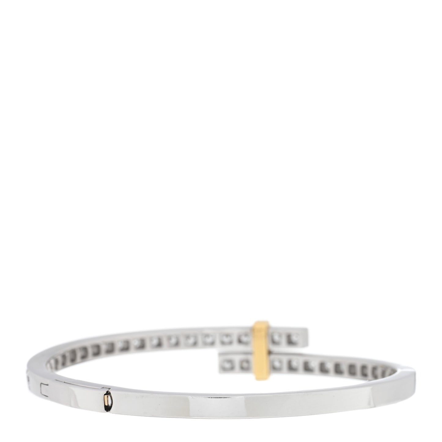 Platinum 18K Yellow Gold Diamond Edge Hinged Bypass Bangle Bracelet