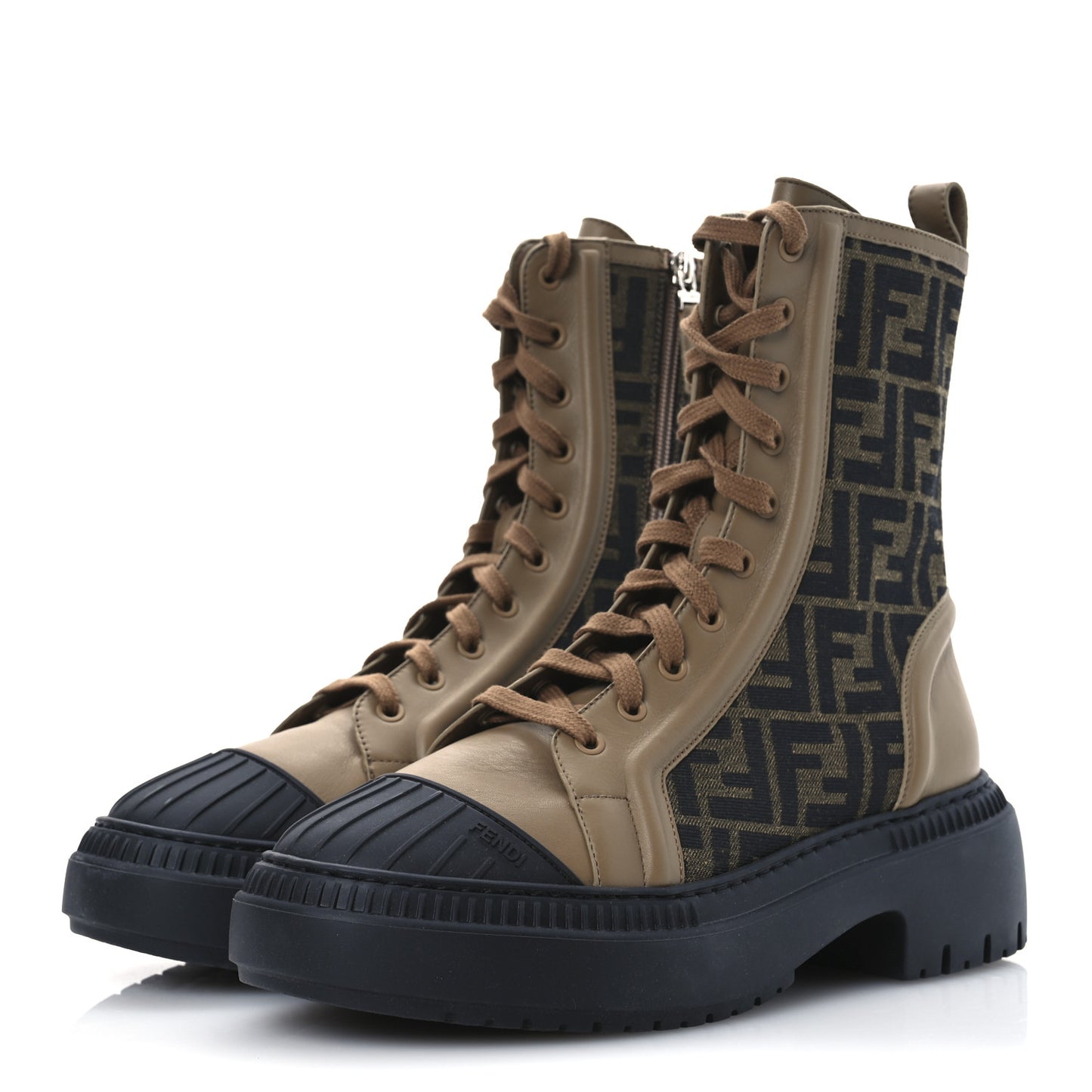 Fabric Jacquard Vitello FF Domino 50mm Biker Boots 41 Tobacco Black Sand